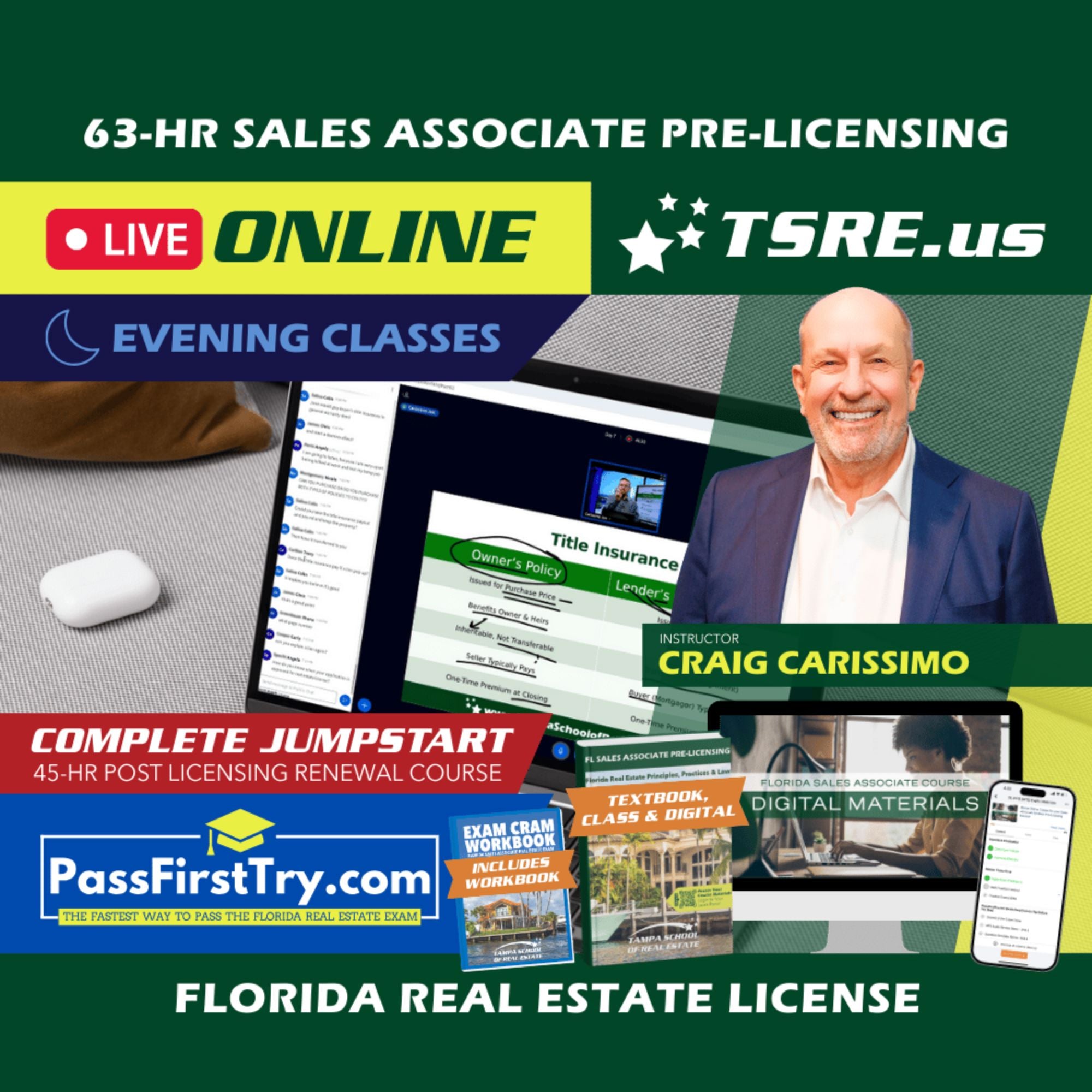 LIVE Online | Oct 20 6:30pm | 63-HR FL Real Estate Classes SLPRE TSRE LIVE Online | Tampa School of Real Estate + Jumpstart: PassFirstTry & 45-HR Post Licensing 