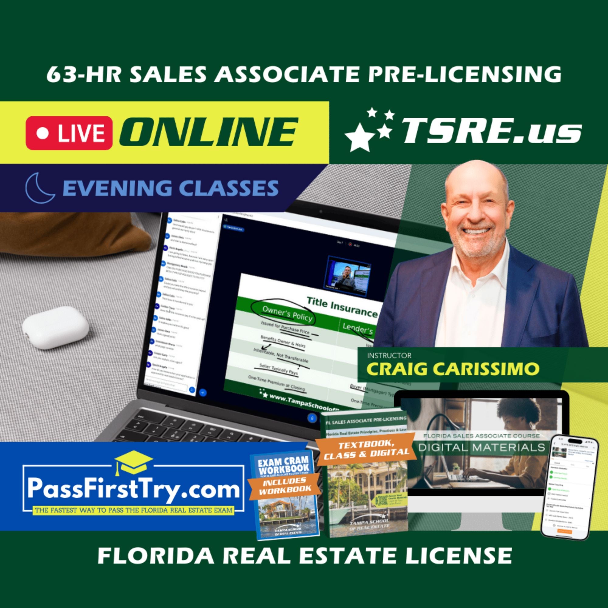 LIVE Online | Oct 20 6:30pm | 63-HR FL Real Estate Classes SLPRE TSRE LIVE Online | Tampa School of Real Estate + PassFirstTry.com Study Tools 