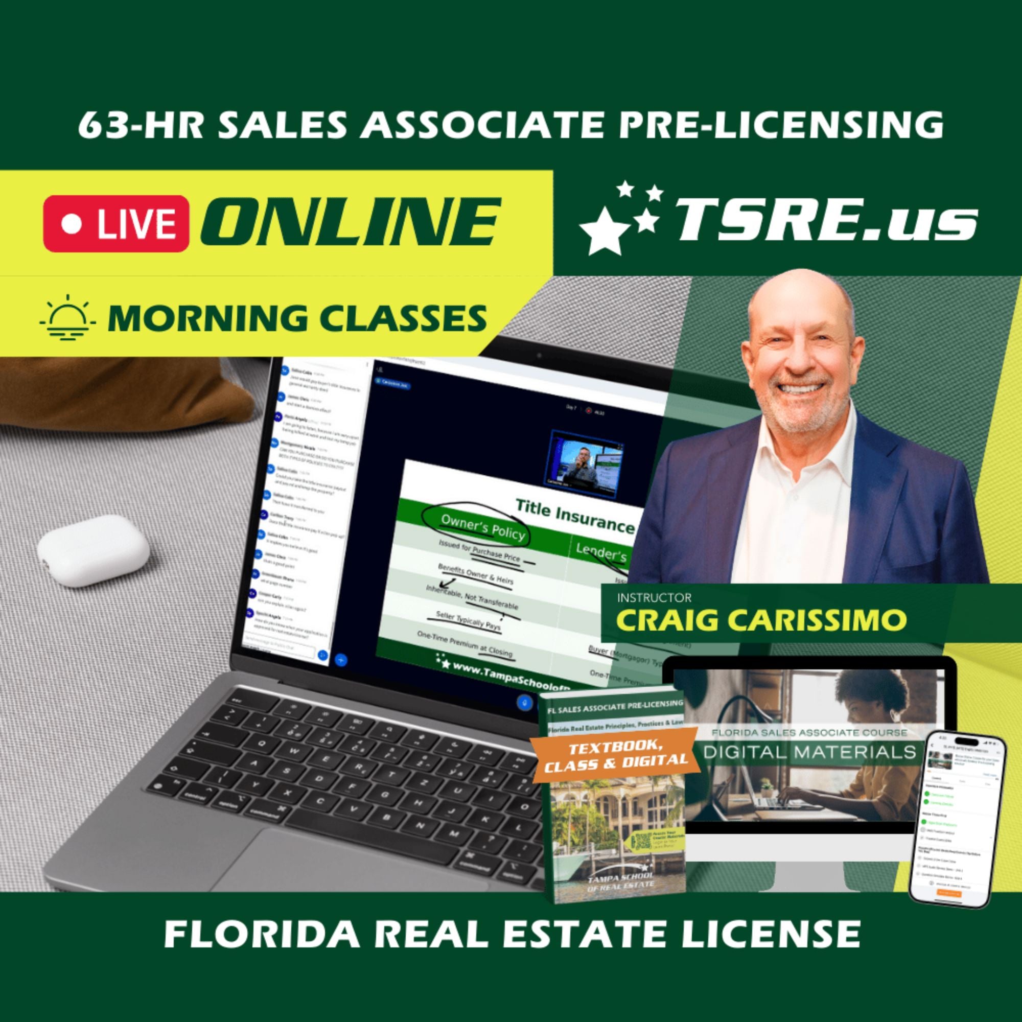 LIVE Online | Oct 27 9:15am | 63-HR FL Real Estate Classes SLPRE TSRE LIVE Online | Tampa School of Real Estate Full Tuition 