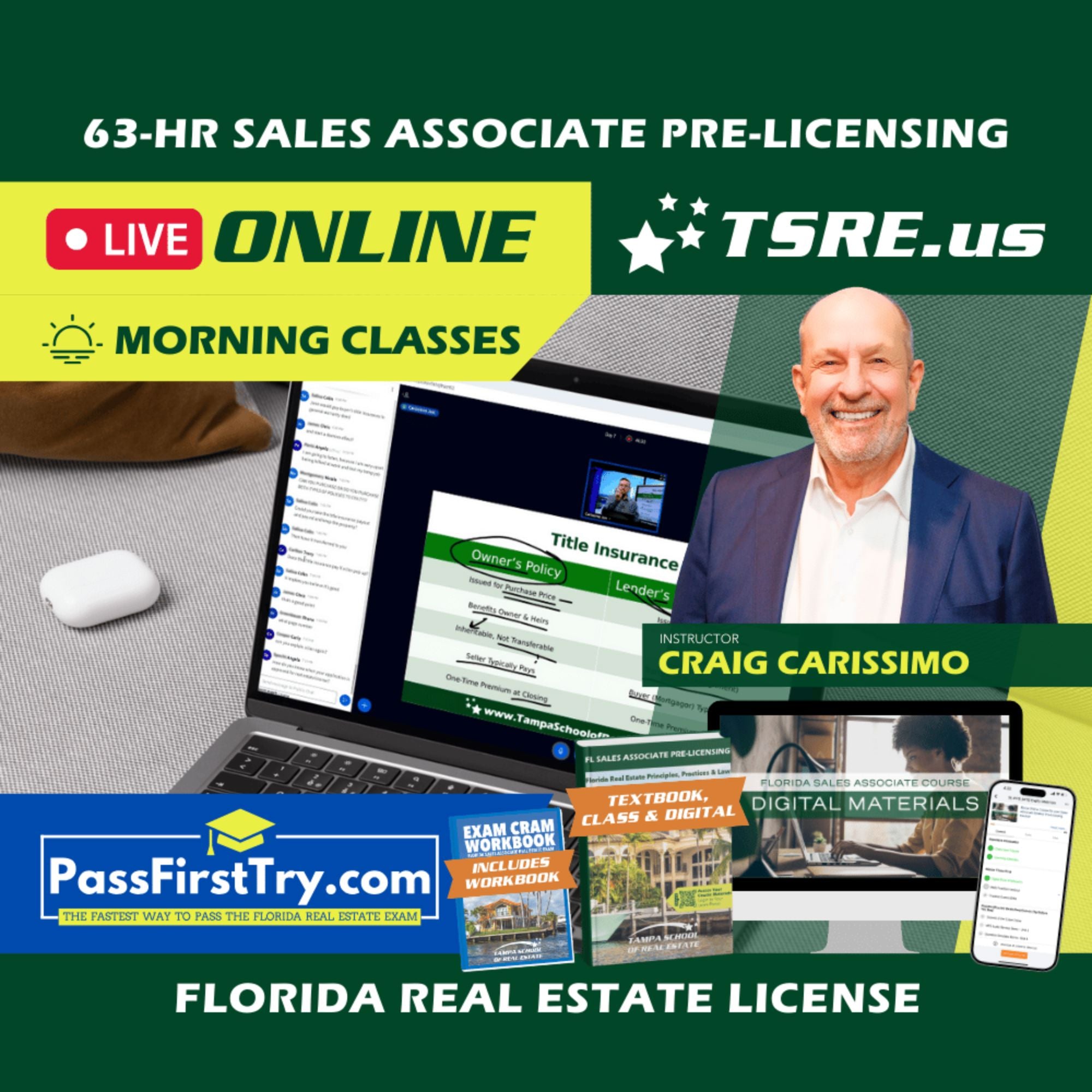 LIVE Online | Oct 27 9:15am | 63-HR FL Real Estate Classes SLPRE TSRE LIVE Online | Tampa School of Real Estate + PassFirstTry.com Study Tools 