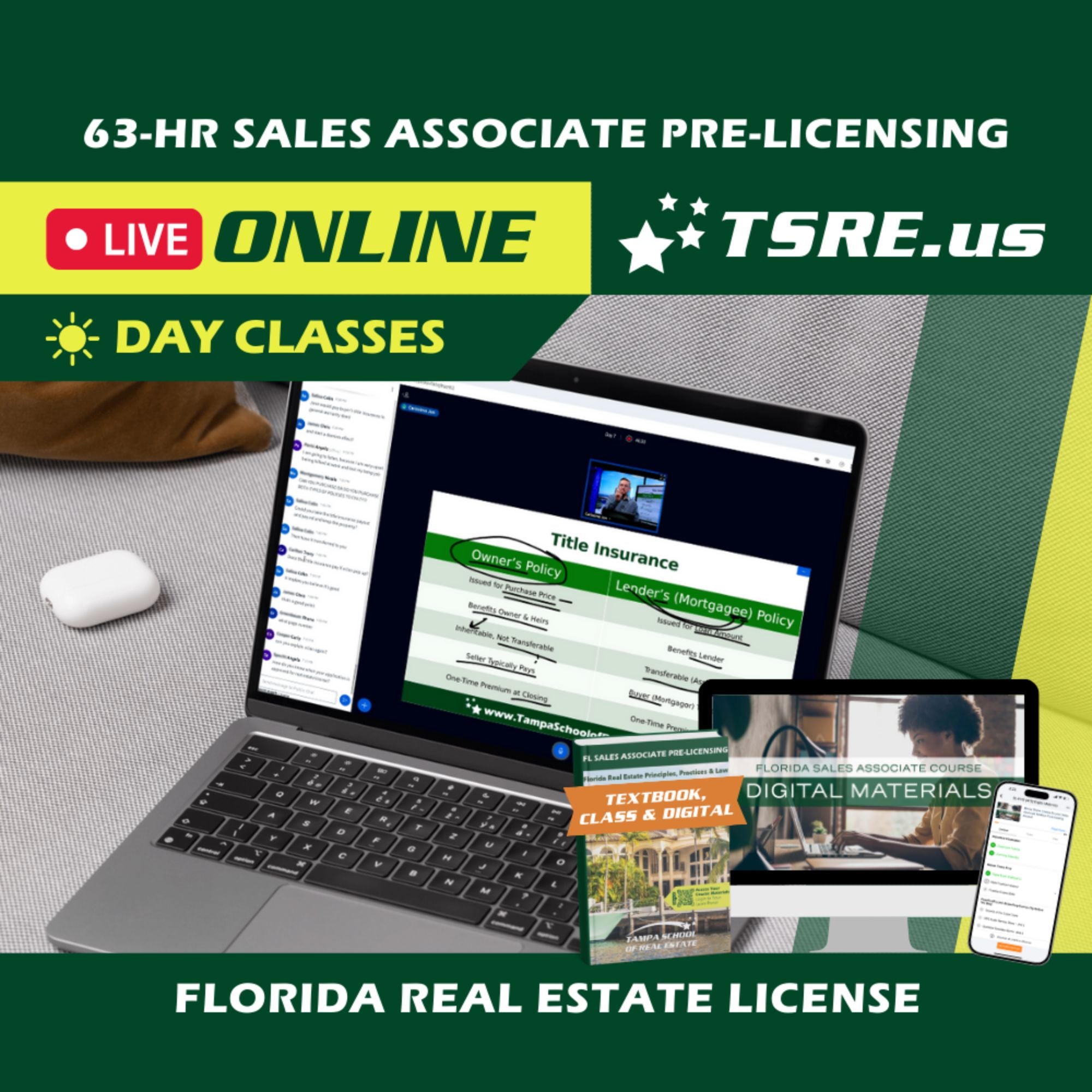LIVE Online | Oct 5 9:30am | 63-HR FL Real Estate Classes SLPRE TSRE LIVE Online | Tampa School of Real Estate 