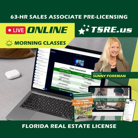 LIVE Online | Sep 14 9:00am | 63-HR FL Real Estate Classes SLPRE TSRE LIVE Online | Tampa School of Real Estate Full Tuition 