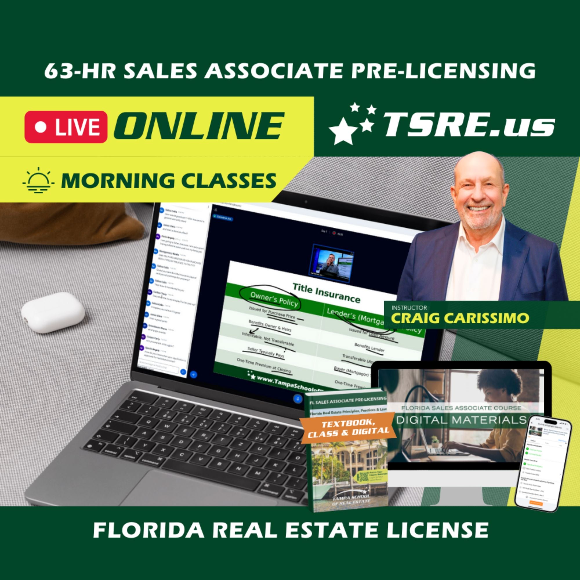 LIVE Online | Sep 14 9:15am | 63-HR FL Real Estate Classes SLPRE TSRE LIVE Online | Tampa School of Real Estate Full Tuition 