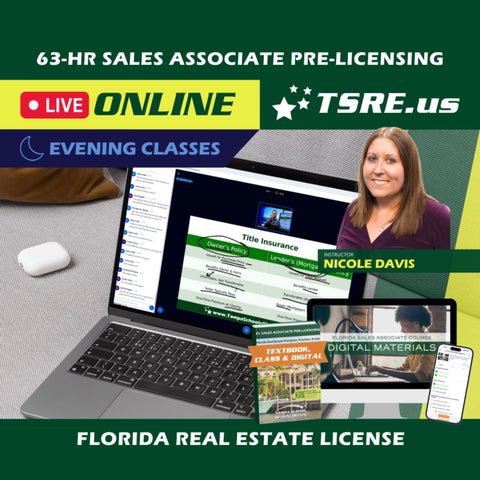 LIVE Online | Sep 15 6:30pm | 63-HR FL Real Estate Classes SLPRE TSRE LIVE Online | Tampa School of Real Estate Full Tuition 