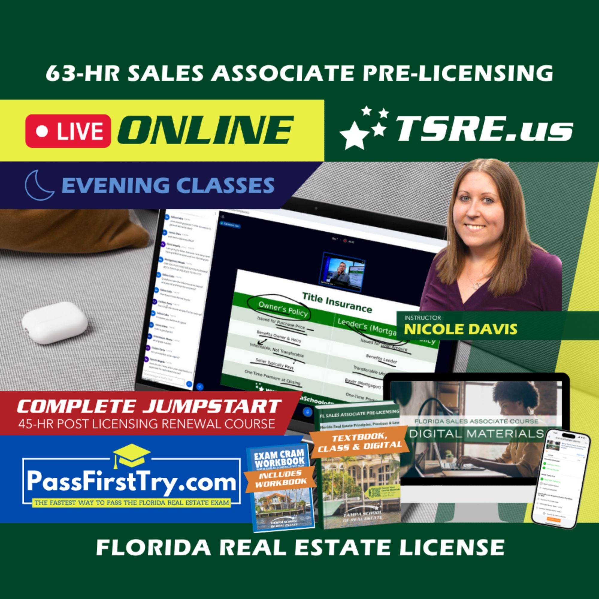 LIVE Online | Sep 15 6:30pm | 63-HR FL Real Estate Classes SLPRE TSRE LIVE Online | Tampa School of Real Estate + Jumpstart: PassFirstTry & 45-HR Post Licensing 