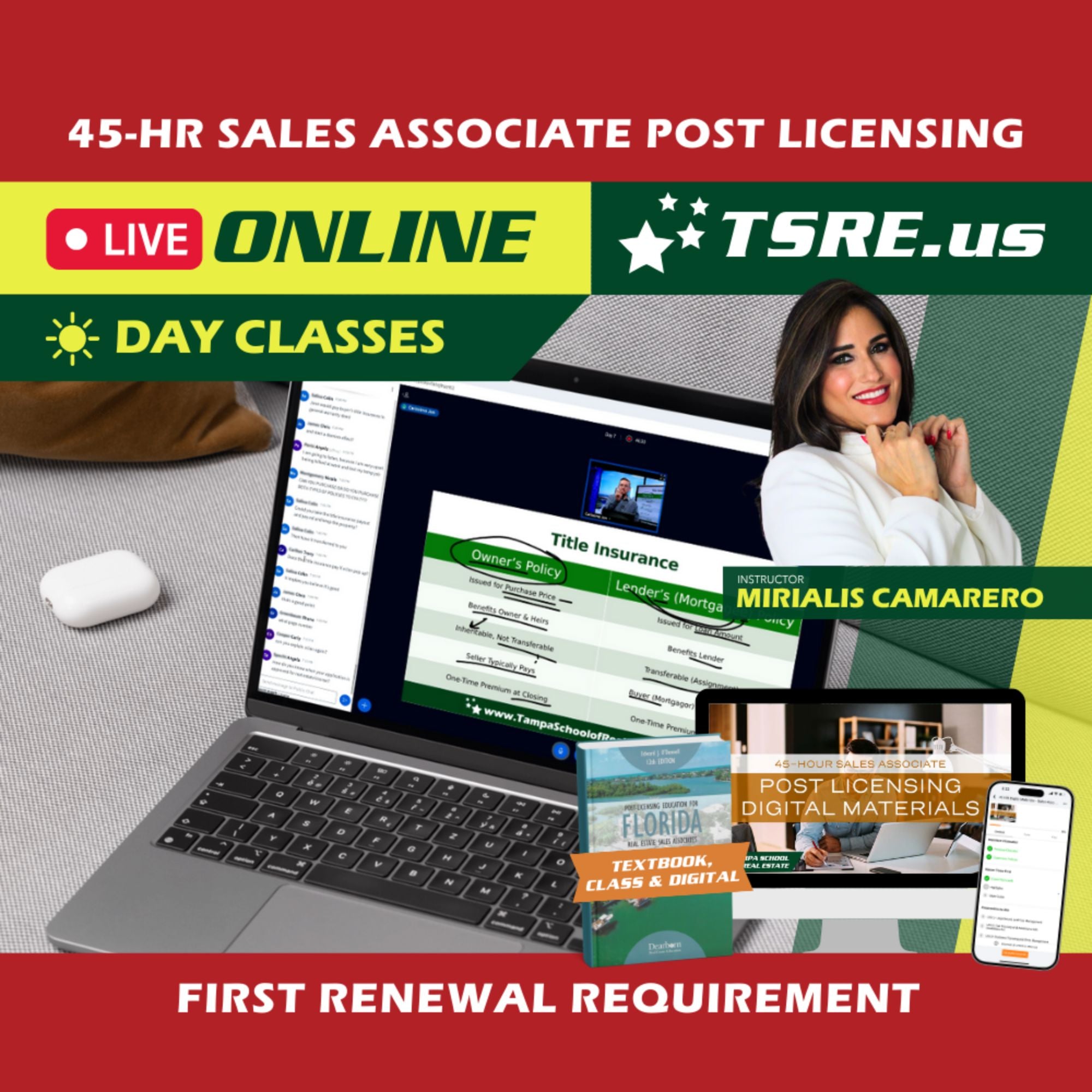 LIVE Online | Sep 21 9:00am | 45-HR FL Post Licensing Course SLPOST TSRE LIVE Online | Tampa School of Real Estate Full Tuition 