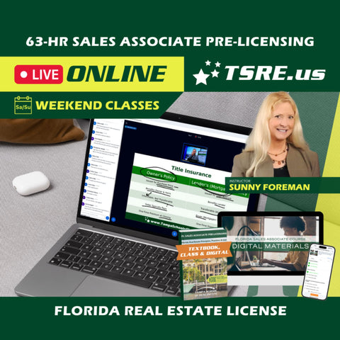 LIVE Online | Sep 26 9:00am | 63-HR FL Real Estate Classes SLPRE TSRE LIVE Online | Tampa School of Real Estate Full Tuition 