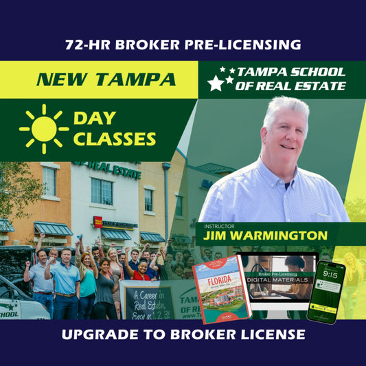 New Tampa | Aug 12 9:30am | 72-HR FL Broker Pre-Licensing Classes BKPRE TSRE New Tampa | Tampa School of Real Estate 