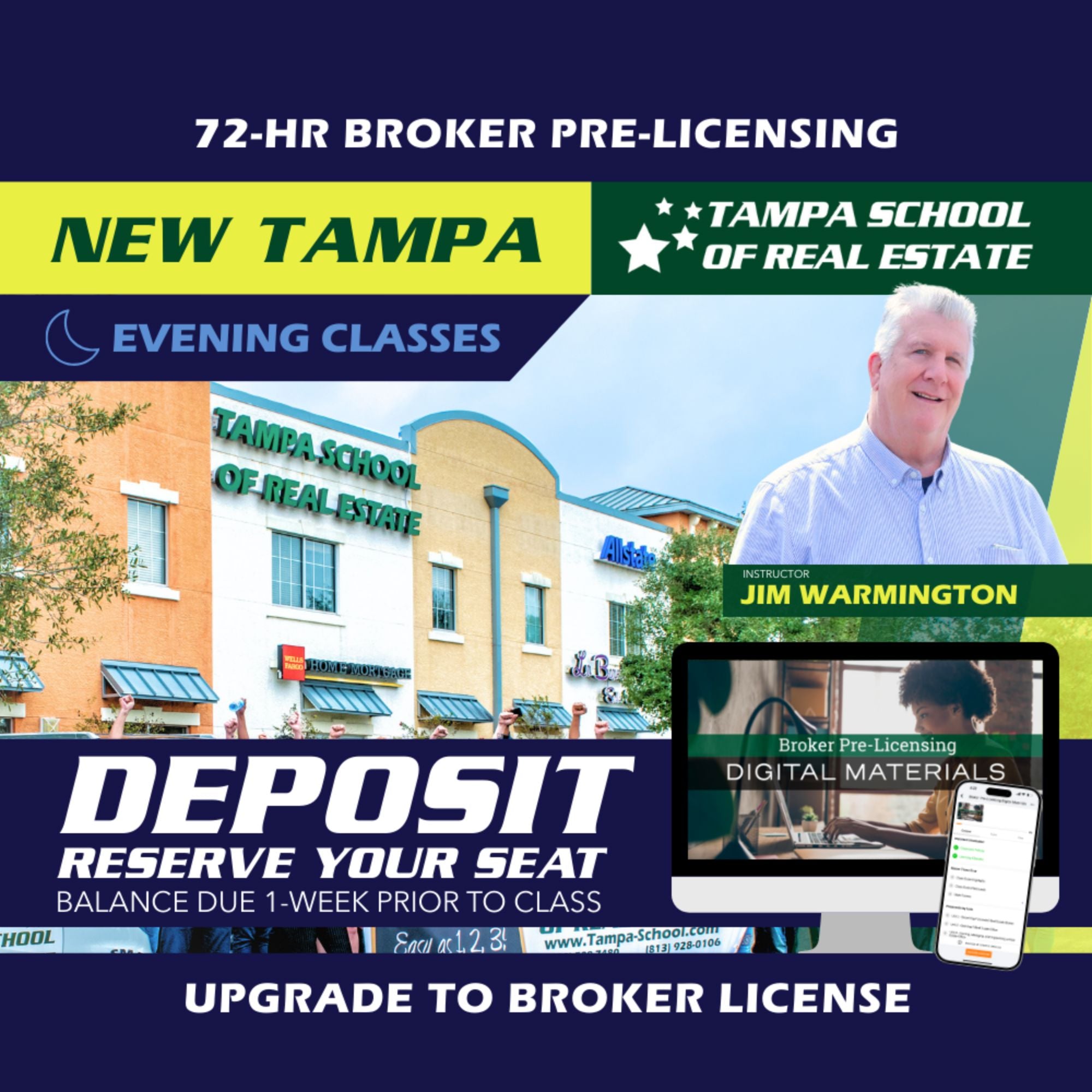 New Tampa | Aug 3 6:00pm | 72-HR FL Broker Pre-Licensing Classes BKPRE TSRE New Tampa | Tampa School of Real Estate Deposit - Balance Due Prior to Class 