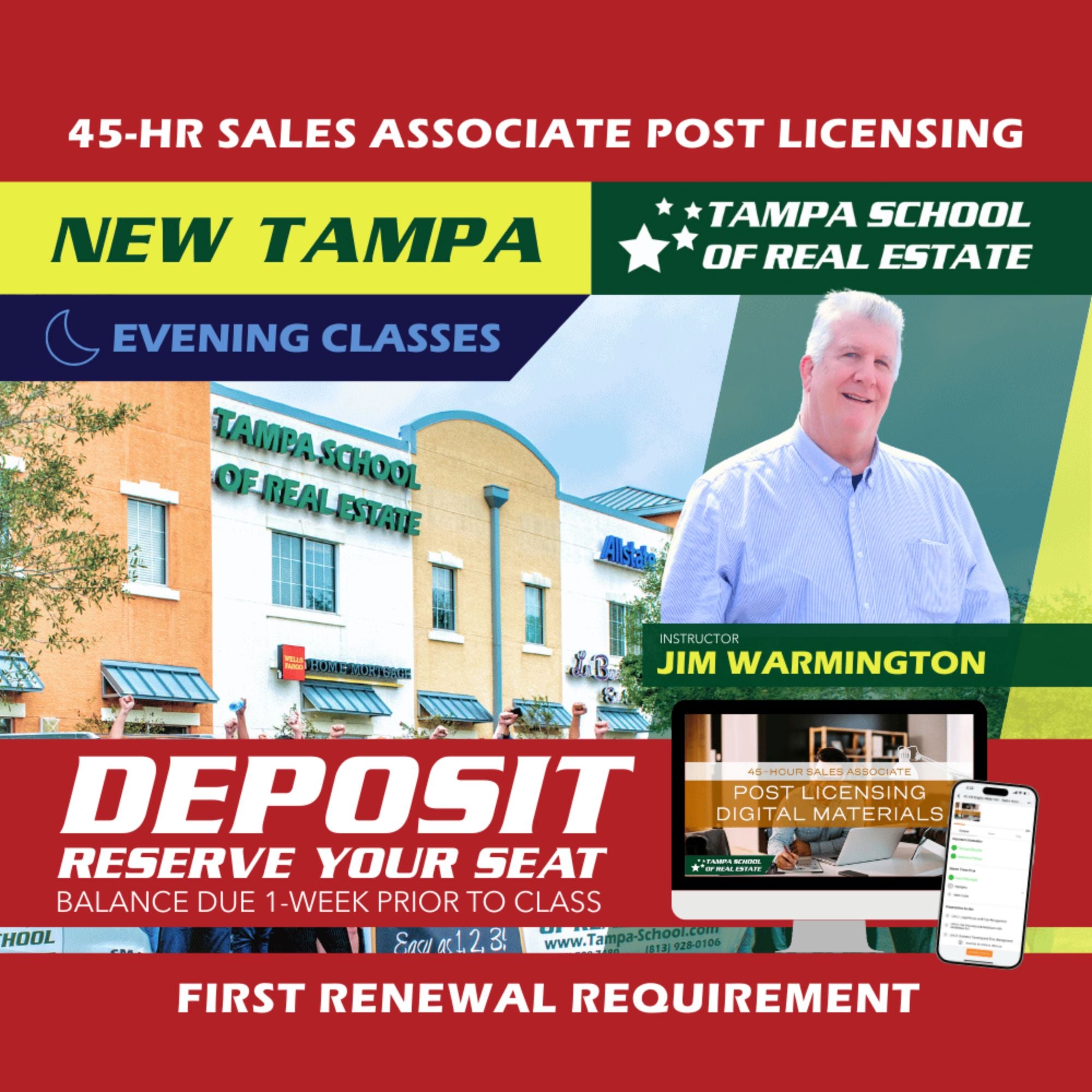 New Tampa | Dec 8 6:00pm | 45-HR FL Post Licensing Course SLPOST TSRE New Tampa | Tampa School of Real Estate Deposit - Balance Due Prior to Class 