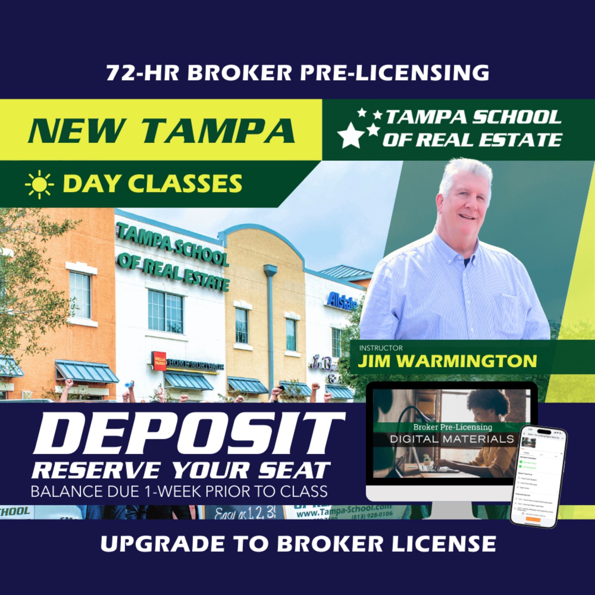New Tampa | Feb 16 9:00am | 72-HR FL Broker Pre-Licensing Classes BKPRE TSRE New Tampa | Tampa School of Real Estate Deposit - Balance Due Prior to Class 