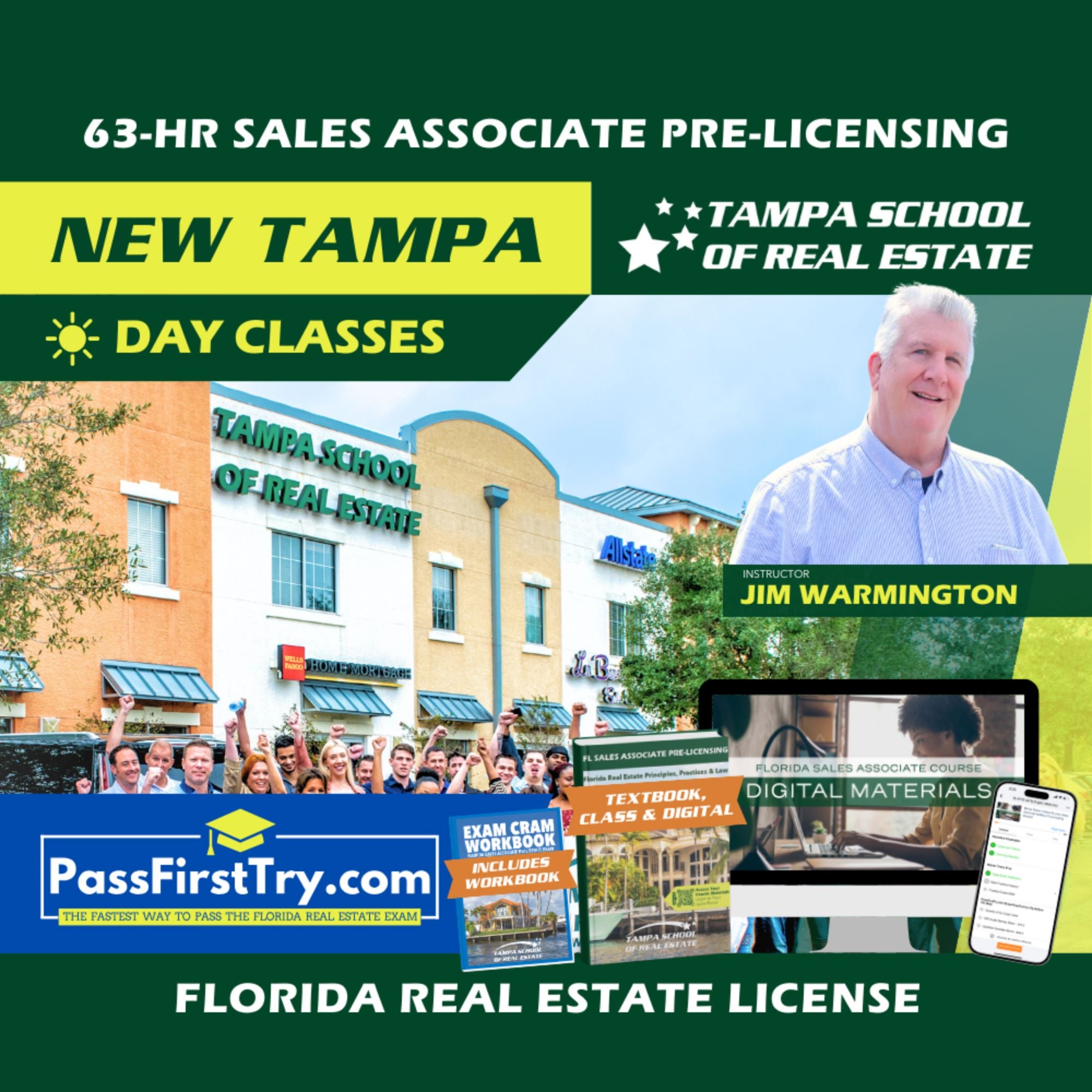 New Tampa | Jul 13 9:00am | 63-HR FL Real Estate Classes SLPRE TSRE New Tampa | Tampa School of Real Estate + PassFirstTry.com Study Tools 