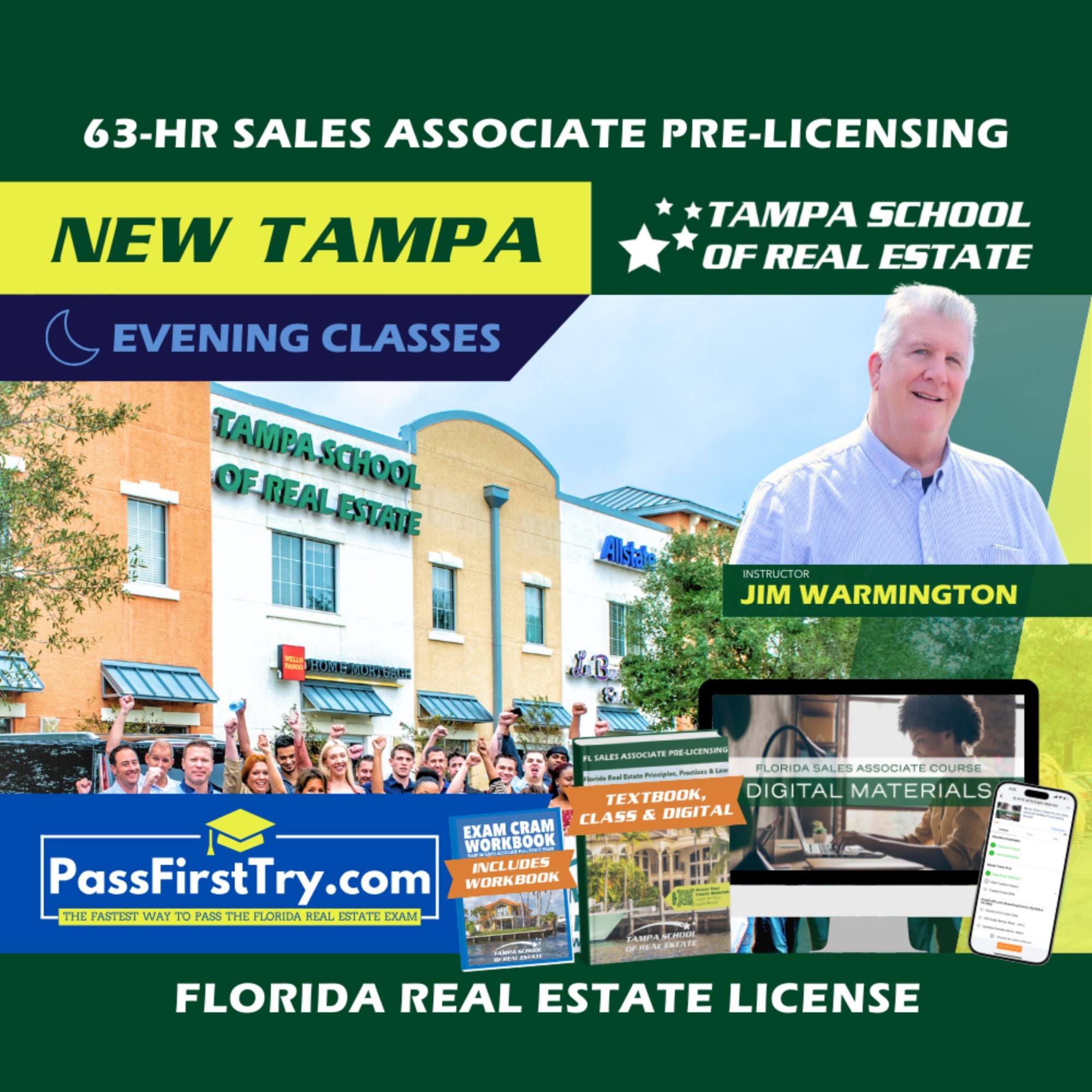 New Tampa | May 4 6:00pm | 63-HR FL Real Estate Classes SLPRE TSRE New Tampa | Tampa School of Real Estate + PassFirstTry.com Study Tools 