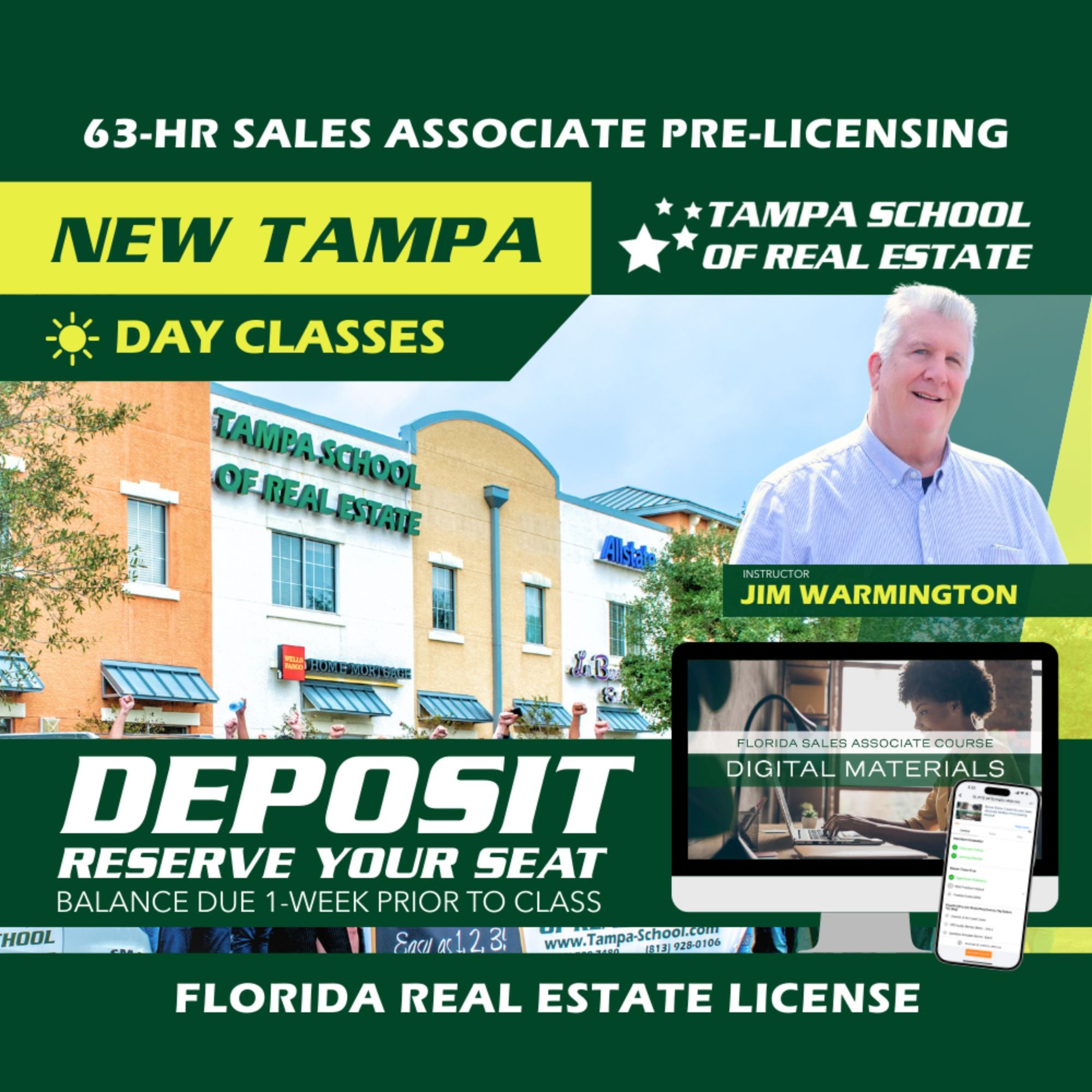 New Tampa | May 4 9:00am | 63-HR FL Real Estate Classes SLPRE TSRE New Tampa | Tampa School of Real Estate Deposit - Balance Due Prior to Class 