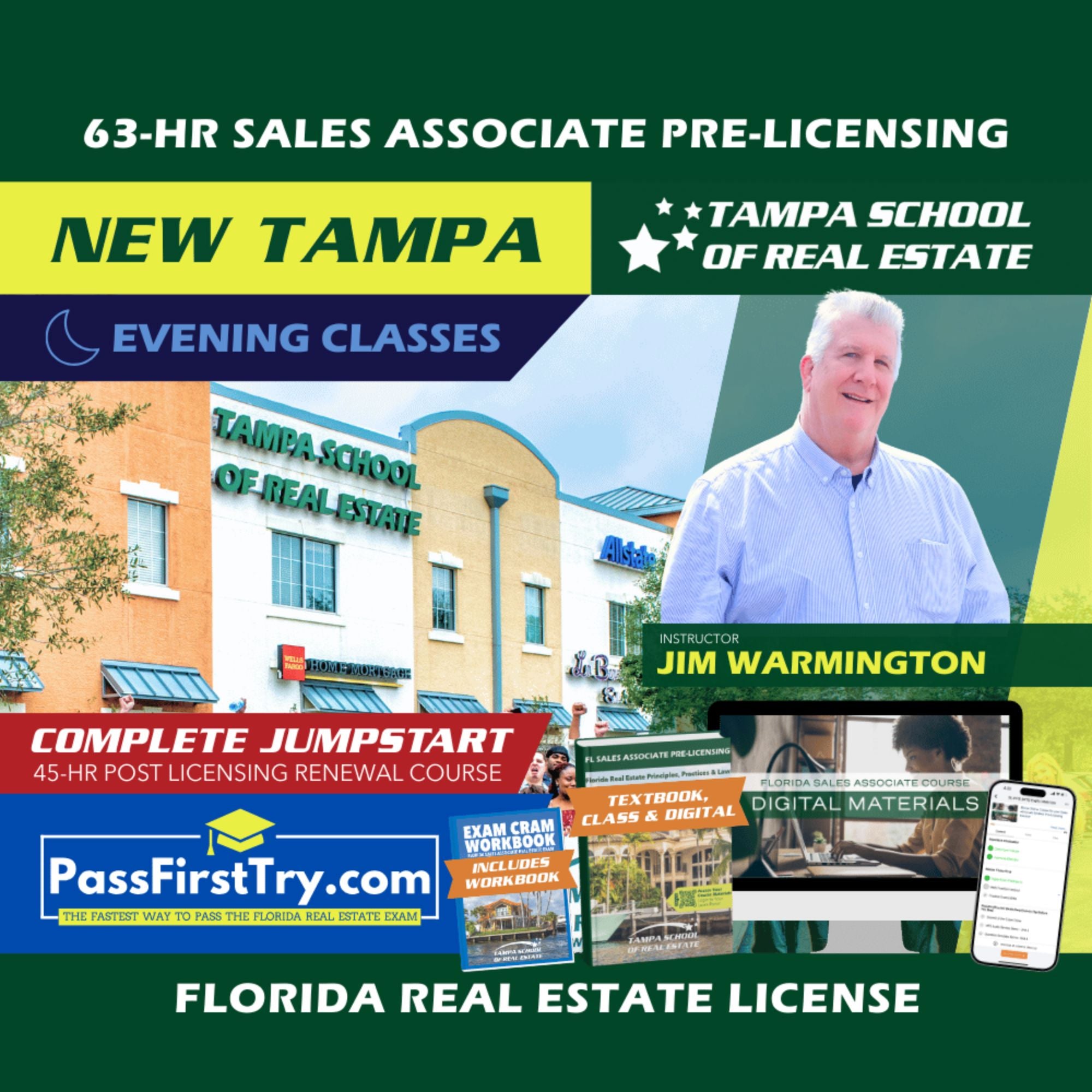 New Tampa | Nov 3 6:30pm | 63-HR FL Real Estate Classes SLPRE TSRE New Tampa | Tampa School of Real Estate + Jumpstart: PassFirstTry & 45-HR Post Licensing 
