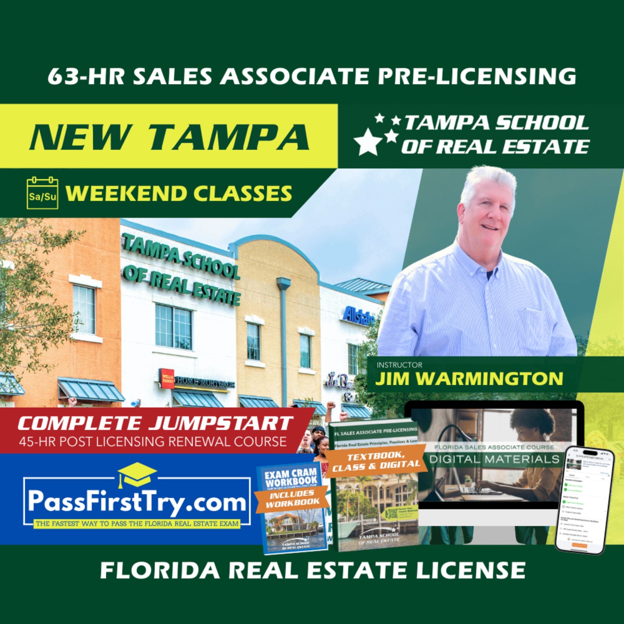 New Tampa | Nov 8 8:00am | 63-HR FL Real Estate Classes SLPRE TSRE New Tampa | Tampa School of Real Estate + Jumpstart: PassFirstTry & 45-HR Post Licensing 