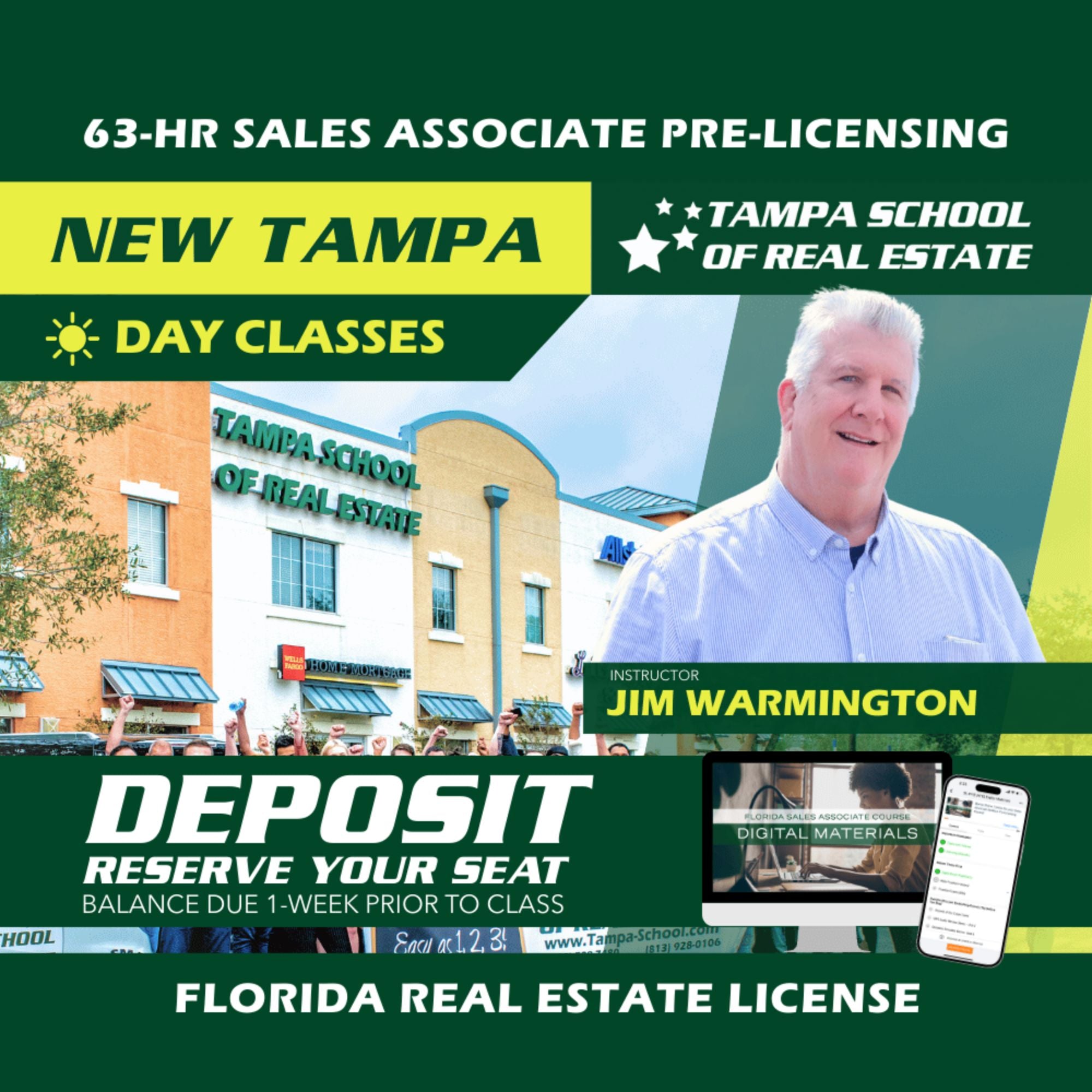 New Tampa | Oct 13 9:00am | 63-HR FL Real Estate Classes SLPRE TSRE New Tampa | Tampa School of Real Estate Deposit - Balance Due Prior to Class 