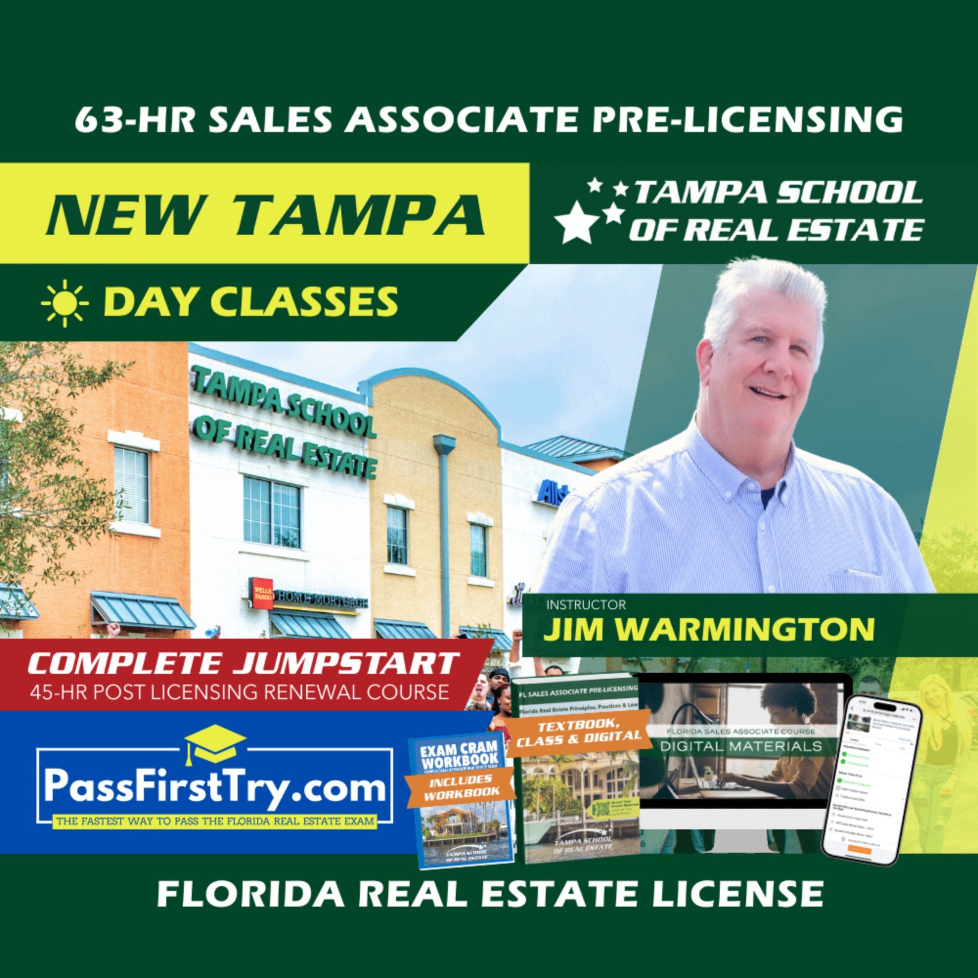 New Tampa | Oct 13 9:00am | 63-HR FL Real Estate Classes SLPRE TSRE New Tampa | Tampa School of Real Estate + Jumpstart: PassFirstTry & 45-HR Post Licensing 