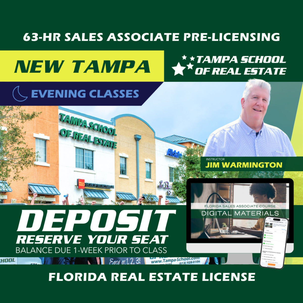 New Tampa | Oct 19 6:30pm | 63-HR FL Real Estate Classes SLPRE TSRE New Tampa | Tampa School of Real Estate Deposit - Balance Due Prior to Class 