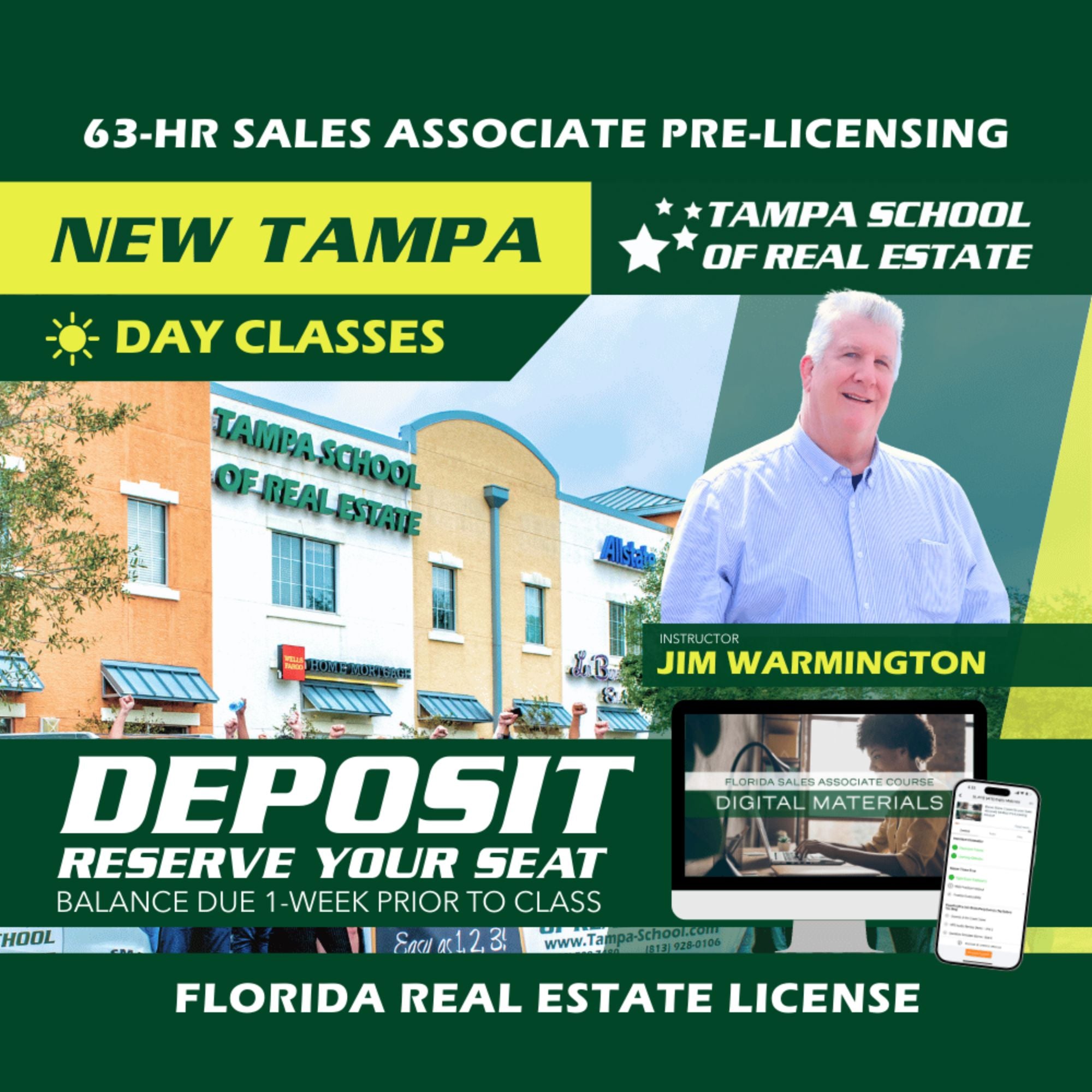 New Tampa | Oct 6 8:30am | 63-HR FL Real Estate Classes SLPRE TSRE New Tampa | Tampa School of Real Estate Deposit - Balance Due Prior to Class 