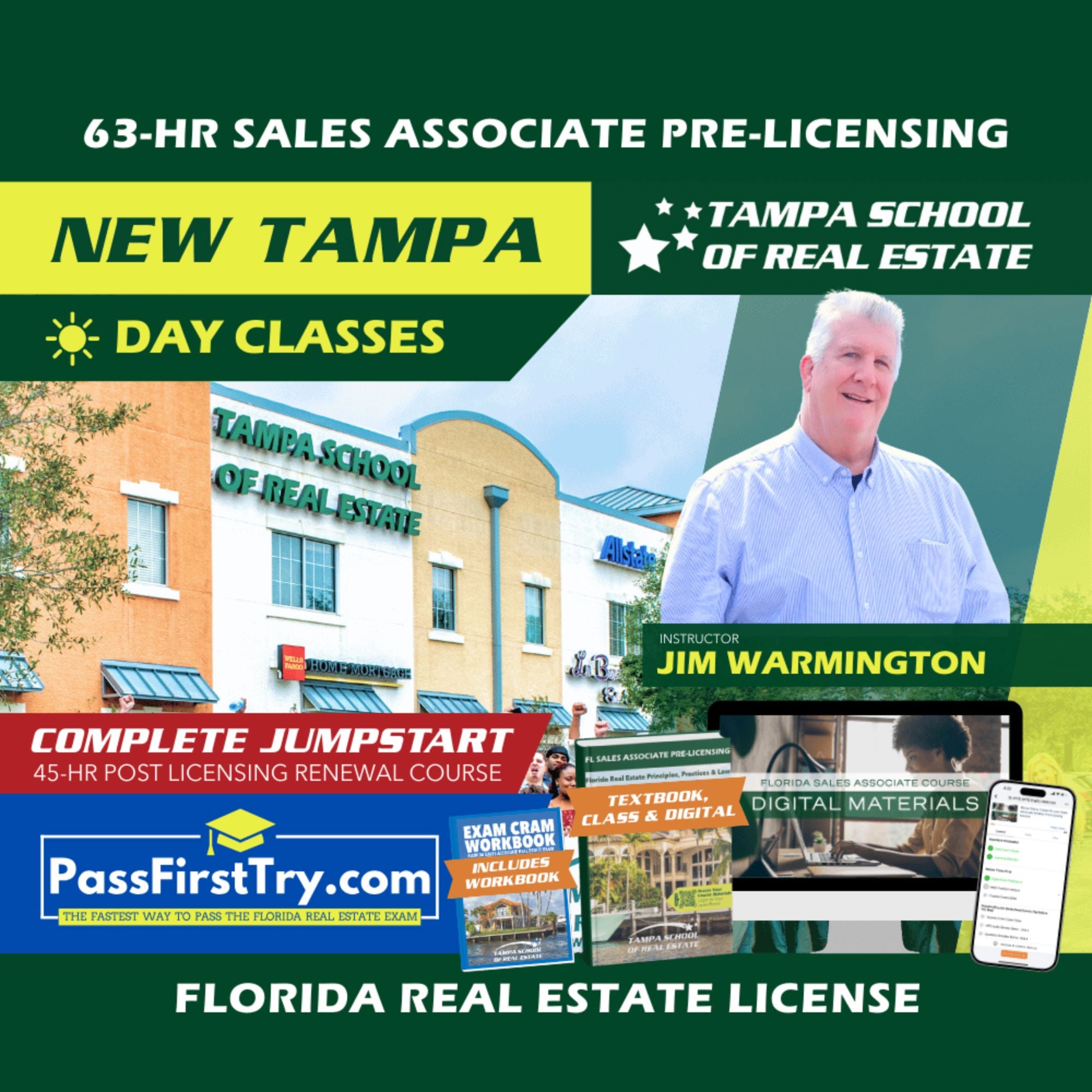 New Tampa | Oct 6 8:30am | 63-HR FL Real Estate Classes SLPRE TSRE New Tampa | Tampa School of Real Estate + Jumpstart: PassFirstTry & 45-HR Post Licensing 