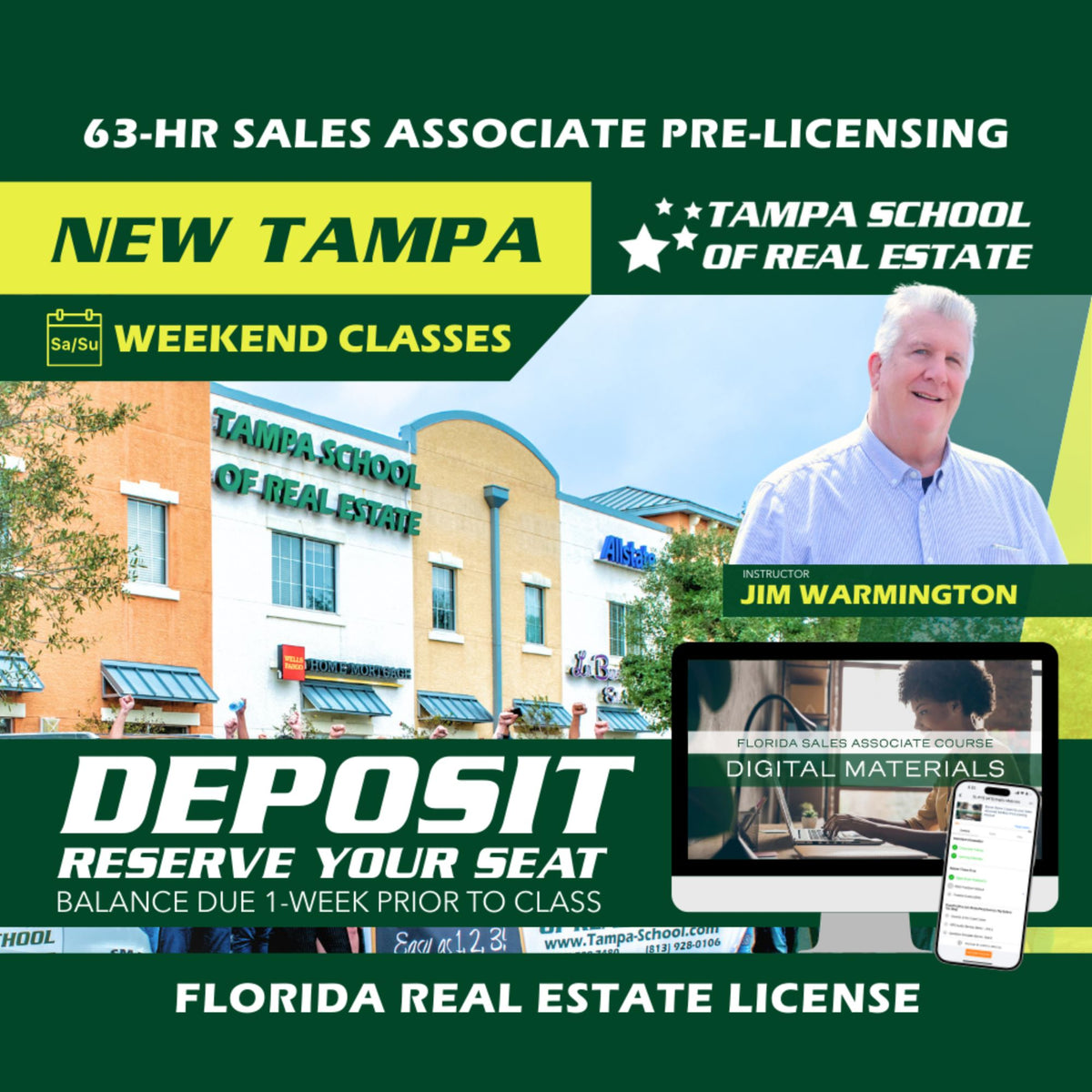 New Tampa | Sep 26 8:00am | 63-HR FL Real Estate Classes SLPRE TSRE New Tampa | Tampa School of Real Estate Deposit - Balance Due Prior to Class 