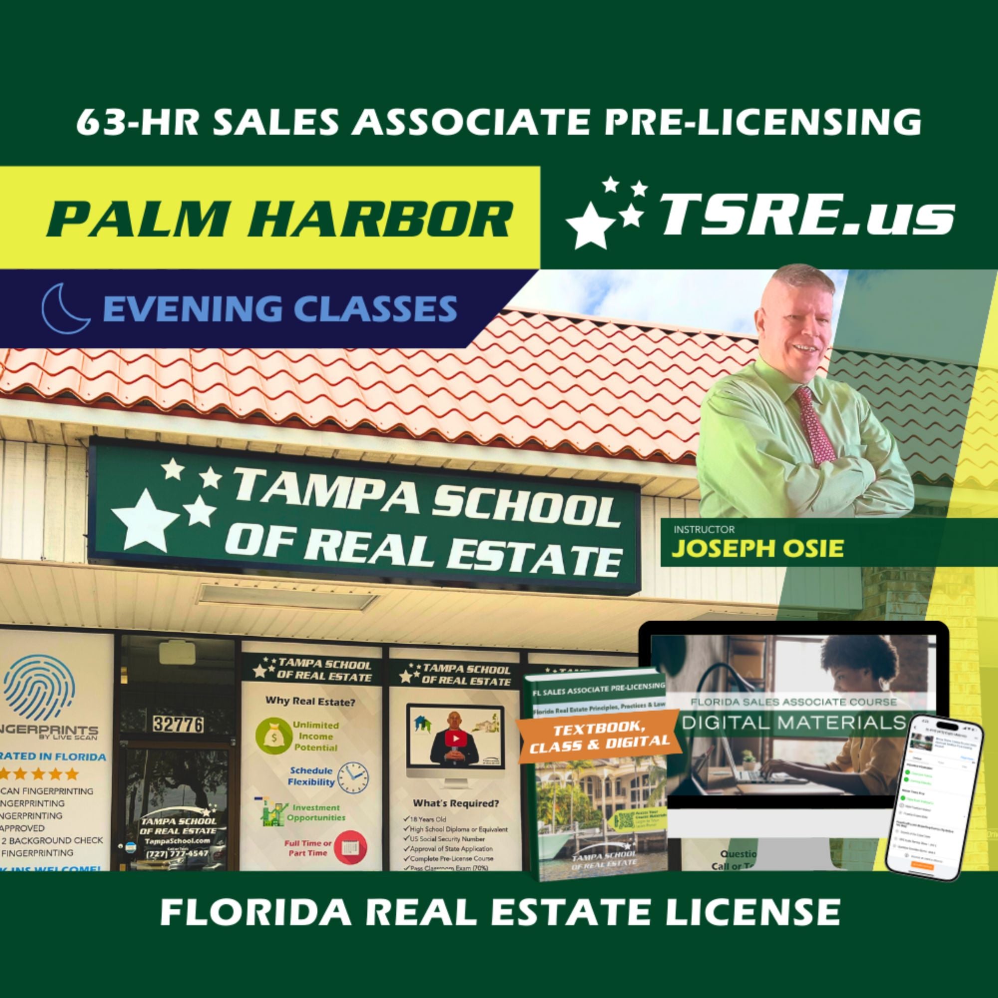 Palm Harbor | Jan 13 6:30pm | 63-HR FL Real Estate Classes SLPRE TSRE Palm Harbor | Tampa School of Real Estate Full Tuition 