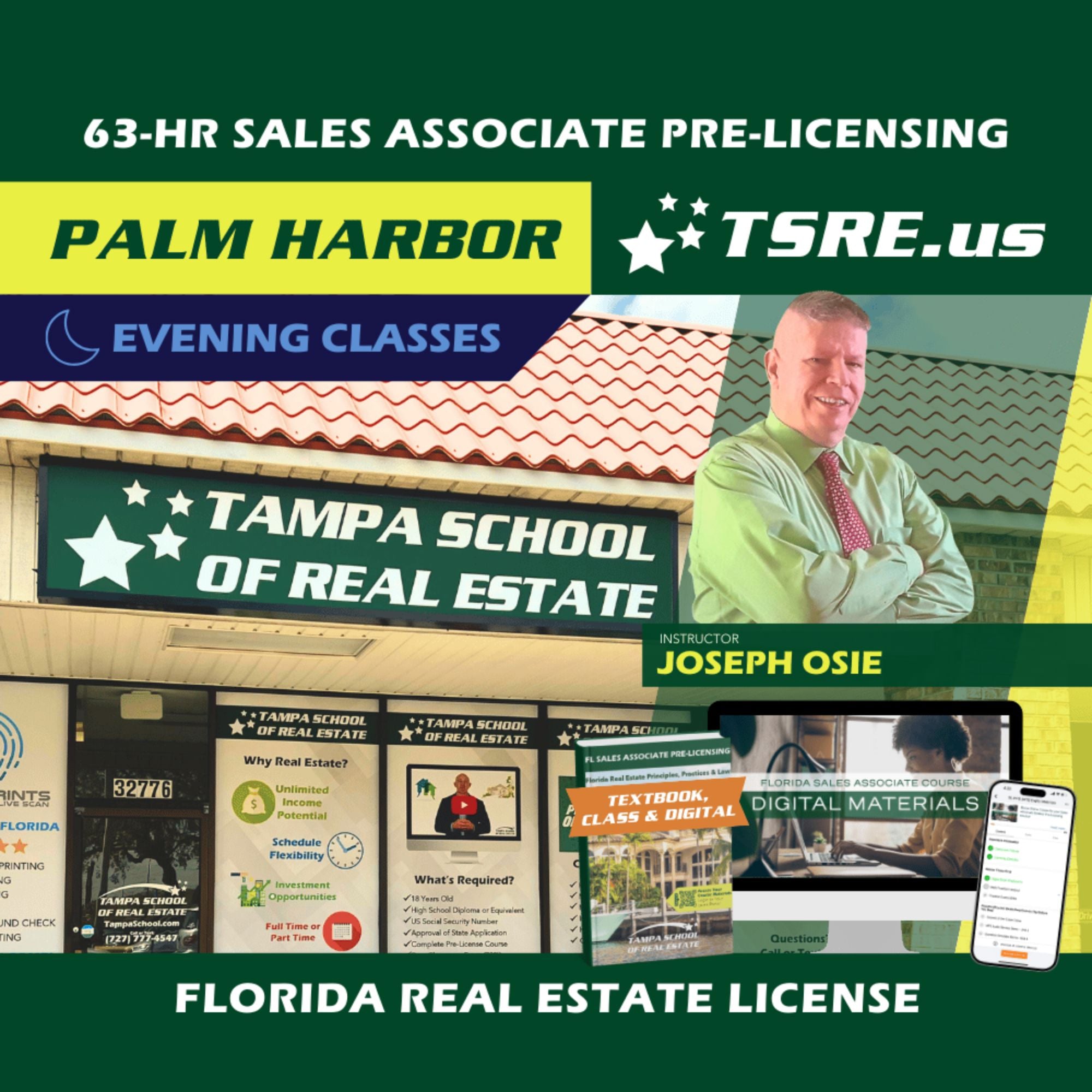 Palm Harbor | Jan 13 6:30pm | 63-HR FL Real Estate Classes SLPRE TSRE Palm Harbor | Tampa School of Real Estate Full Tuition 