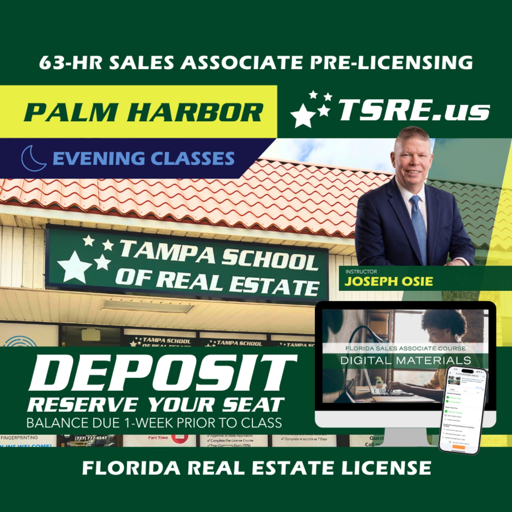 Palm Harbor | May 19 6:30pm | 63-HR FL Real Estate Classes SLPRE TSRE Palm Harbor | Tampa School of Real Estate Deposit - Balance Due Prior to Class 
