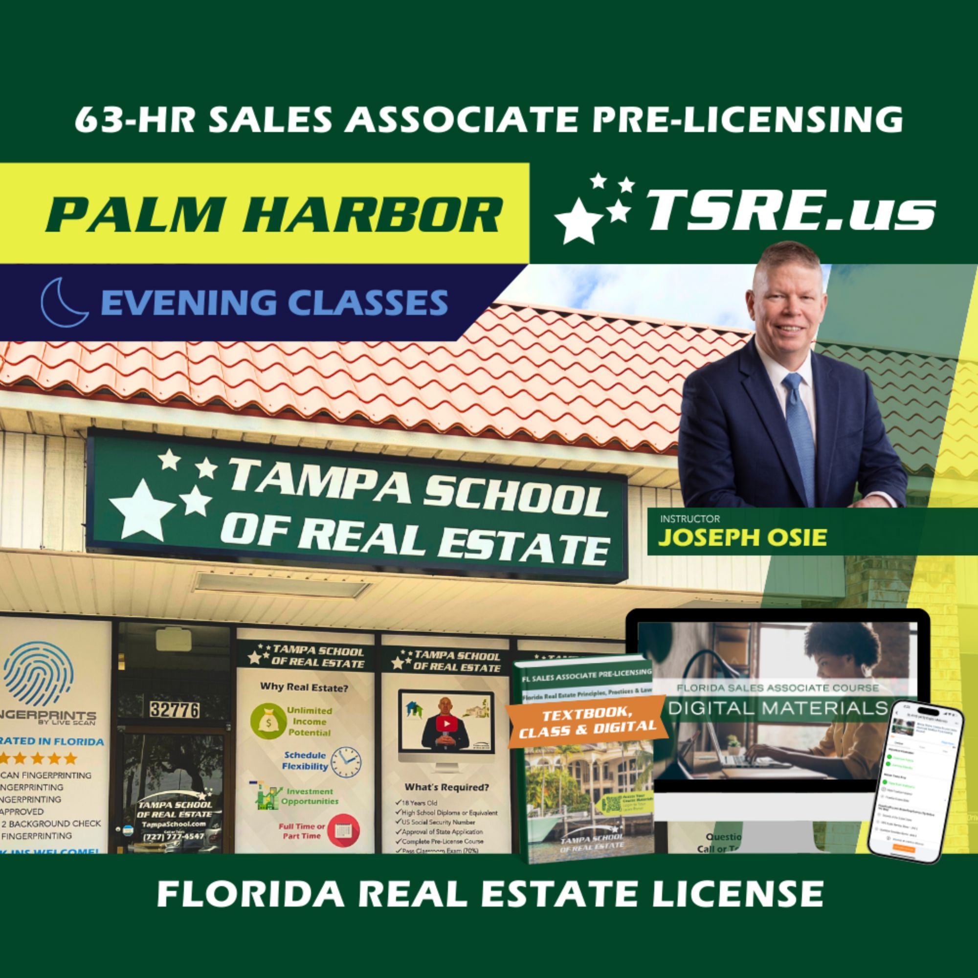 Palm Harbor | May 19 6:30pm | 63-HR FL Real Estate Classes SLPRE TSRE Palm Harbor | Tampa School of Real Estate Full Tuition 