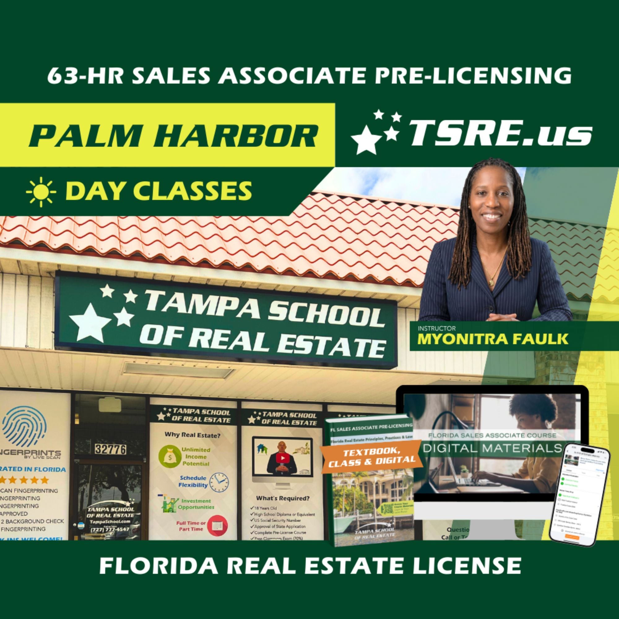 Palm Harbor | May 19 9:00am | 63-HR FL Real Estate Classes SLPRE TSRE Palm Harbor | Tampa School of Real Estate Full Tuition 