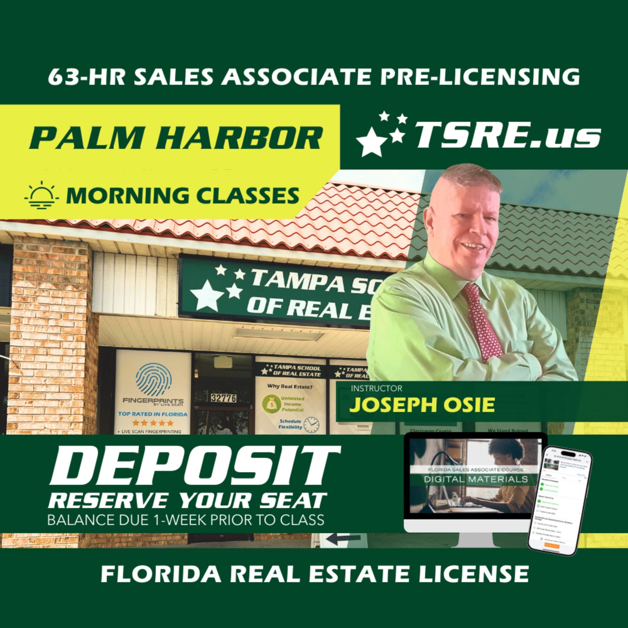 Palm Harbor | Oct 6 9:00am | 63-HR FL Real Estate Classes SLPRE TSRE Palm Harbor | Tampa School of Real Estate Deposit - Balance Due Prior to Class 