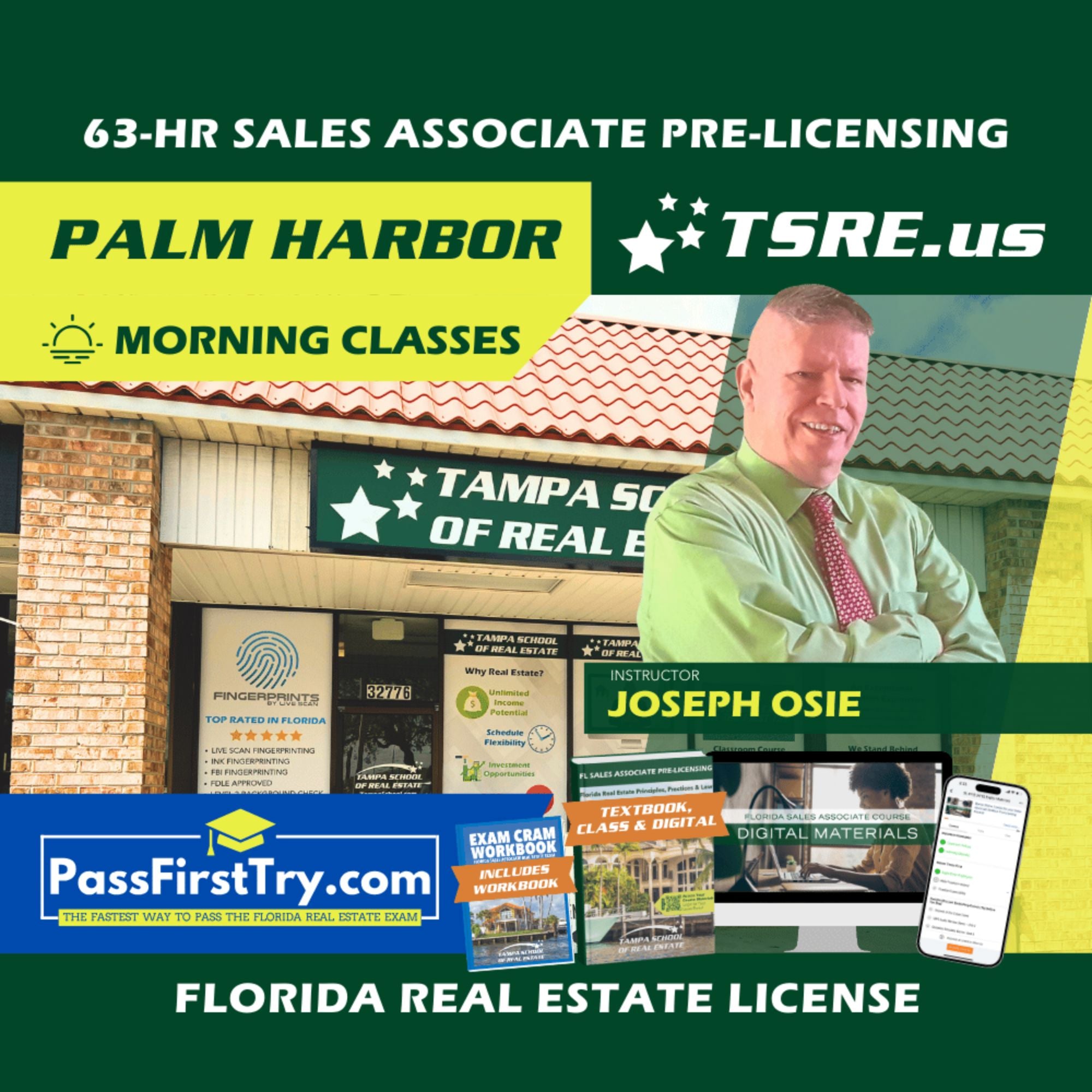 Palm Harbor | Oct 6 9:00am | 63-HR FL Real Estate Classes SLPRE TSRE Palm Harbor | Tampa School of Real Estate + PassFirstTry.com Study Tools 