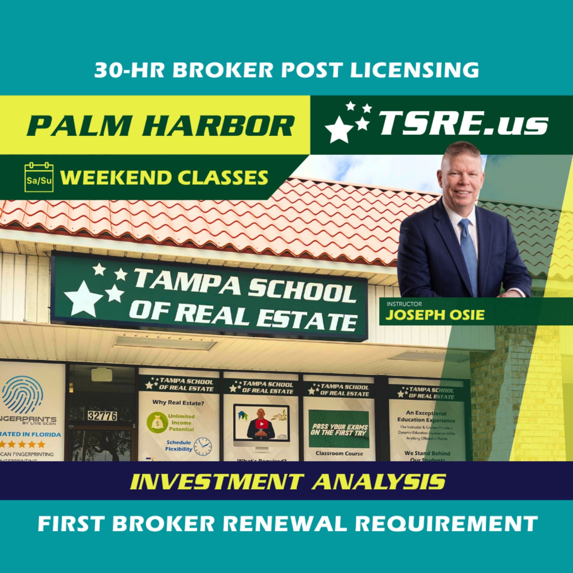 Palm Harbor | Sep 12 9:00am | 30-HR Broker Post: Investment BKINV TSRE Palm Harbor | Tampa School of Real Estate Full Tuition 