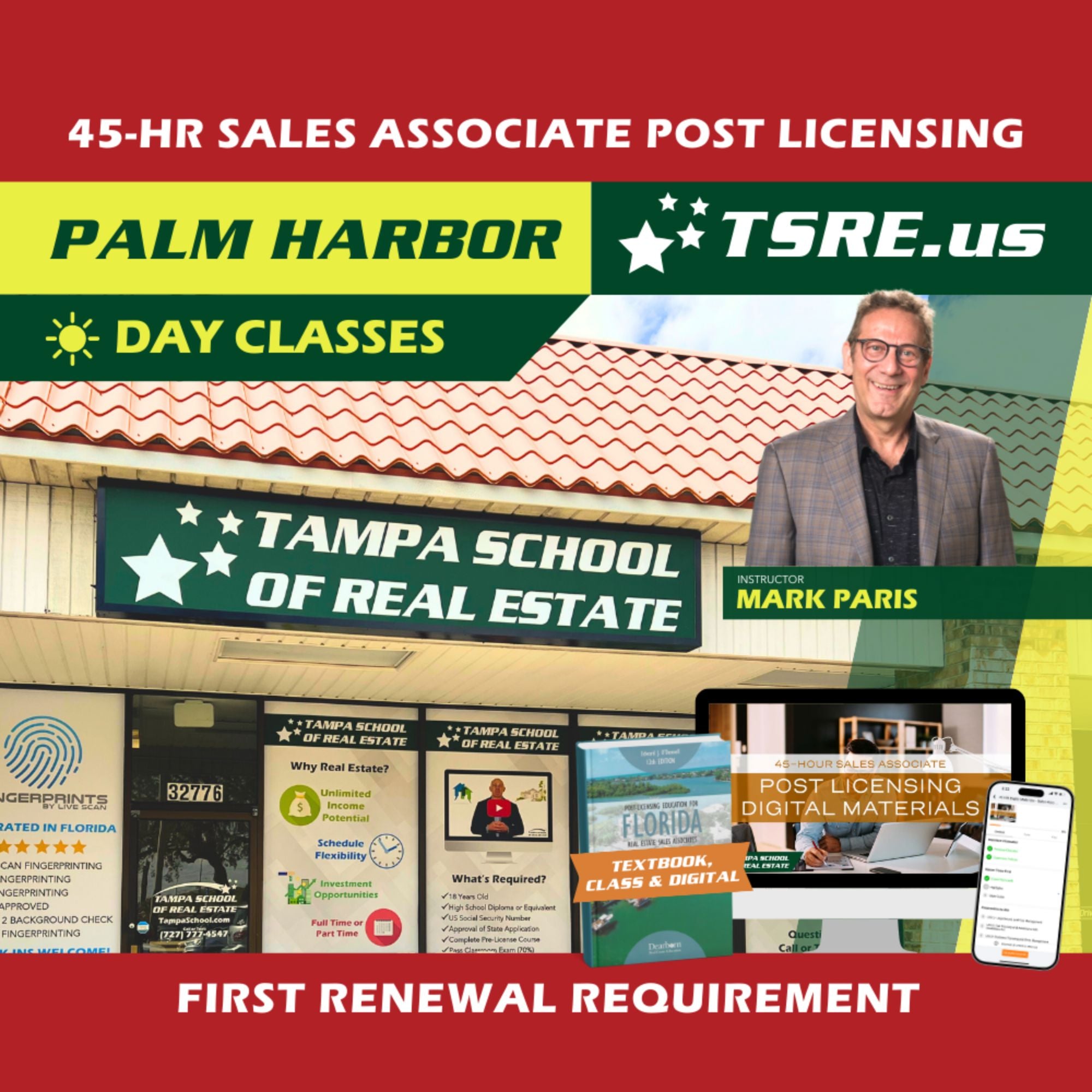 Palm Harbor | Sep 21 9:00am | 45-HR FL Post Licensing Course SLPOST TSRE Palm Harbor | Tampa School of Real Estate Full Tuition 