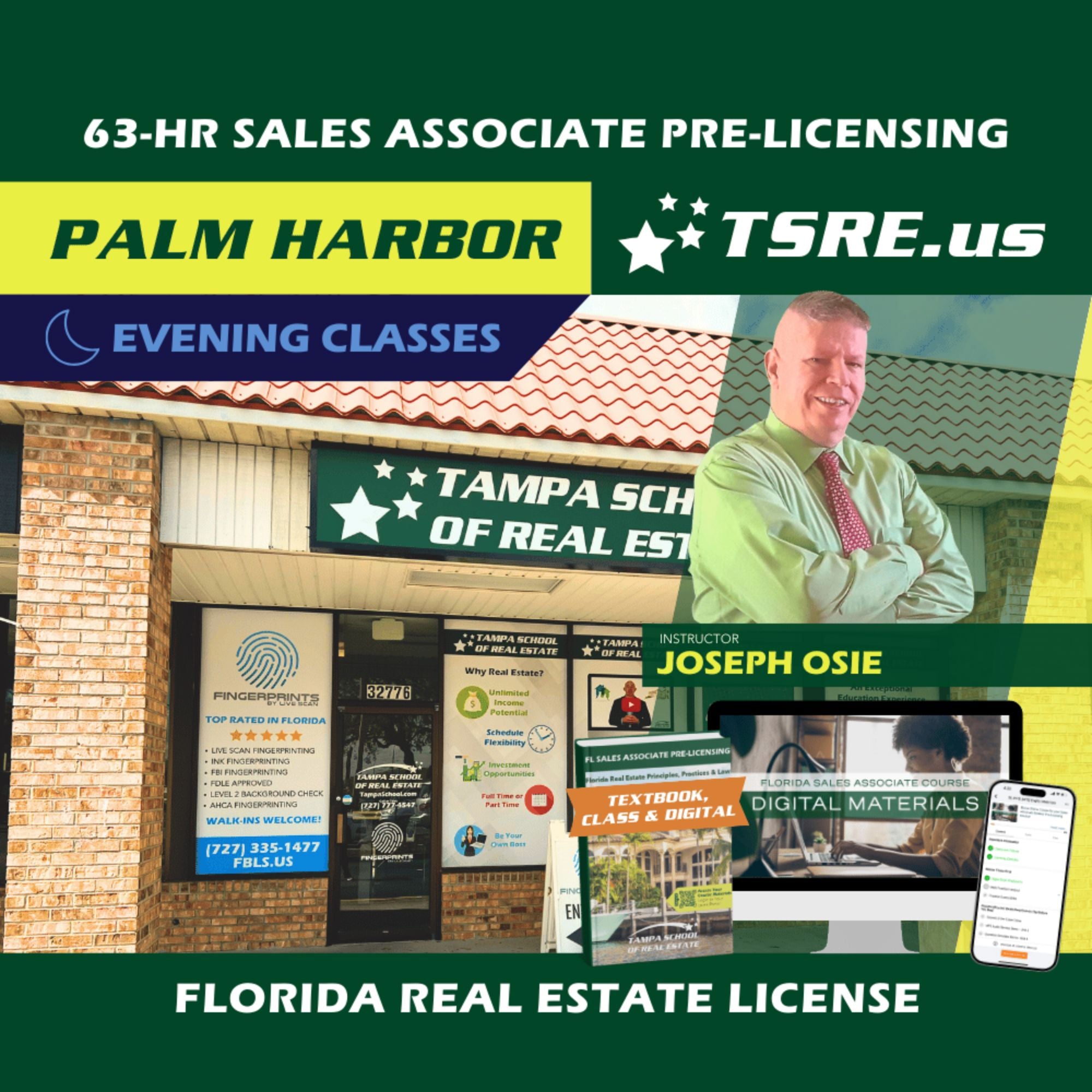Palm Harbor | Sep 23 6:30pm | 63-HR FL Real Estate Classes SLPRE TSRE Palm Harbor | Tampa School of Real Estate Full Tuition 