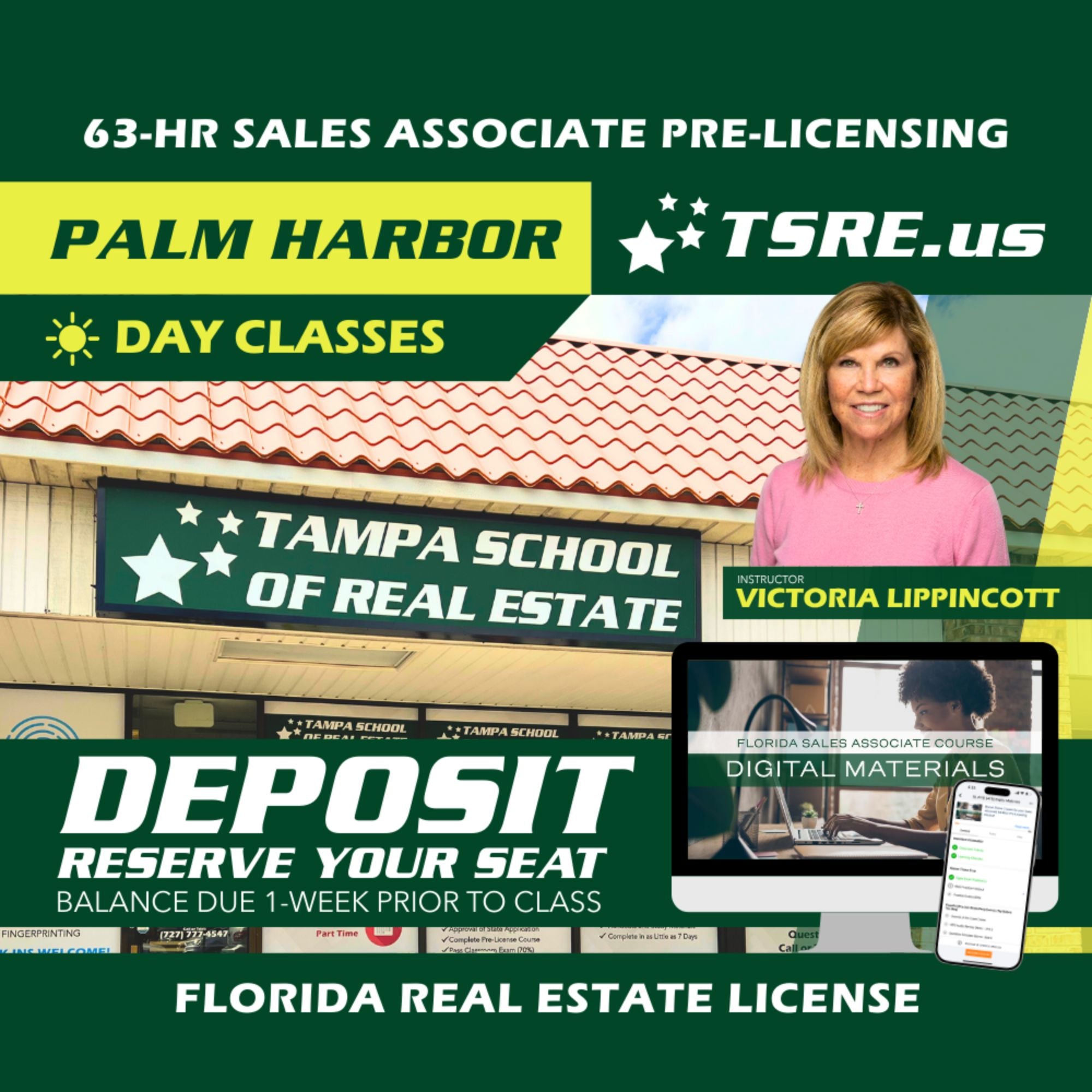 Palm Harbor | Sep 8 9:00am | 63-HR FL Real Estate Classes SLPRE TSRE Palm Harbor | Tampa School of Real Estate Deposit - Balance Due Prior to Class 