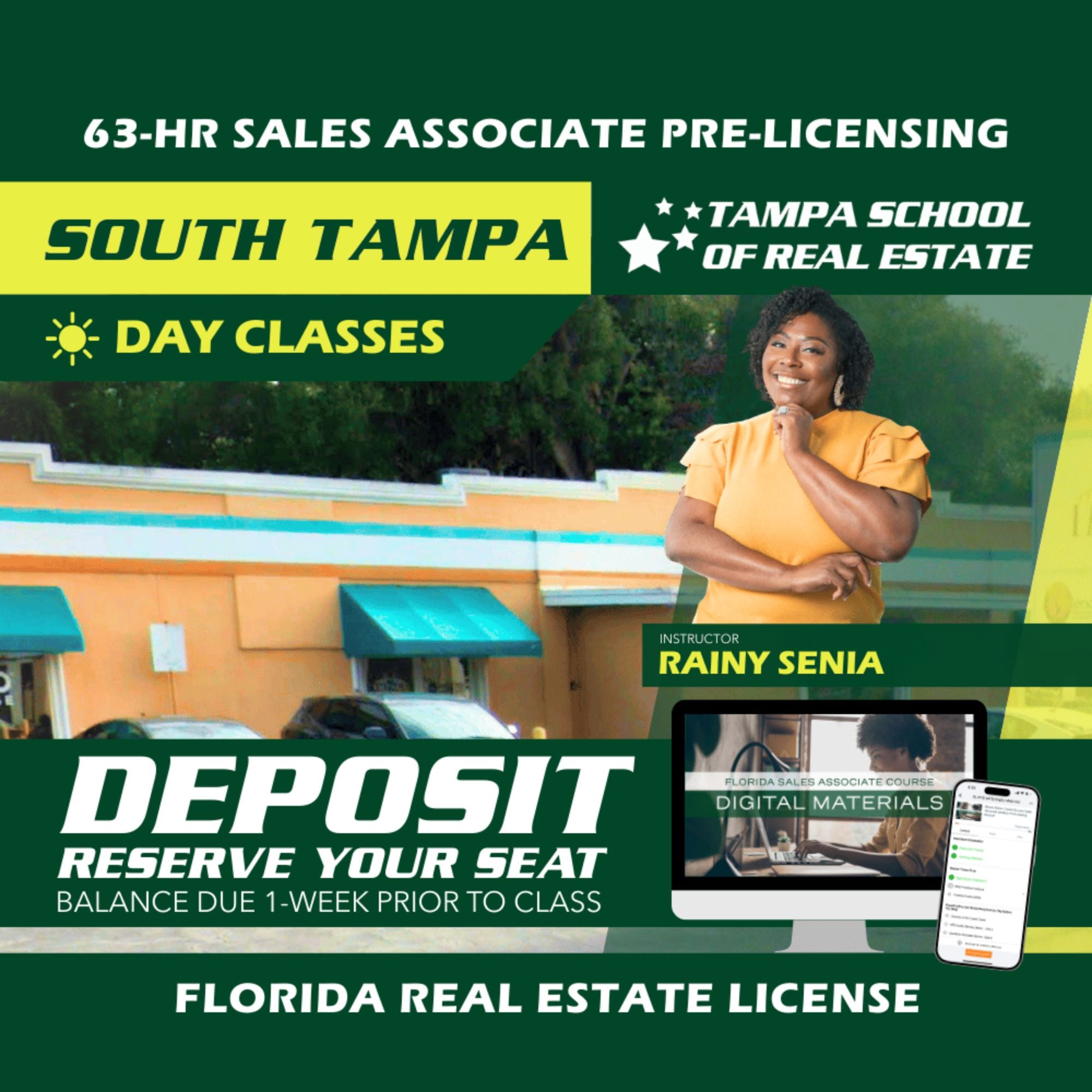 South Tampa | Jan 5 8:30am | 63-HR FL Real Estate Classes SLPRE TSRE South Tampa | Tampa School of Real Estate Deposit - Balance Due Prior to Class 