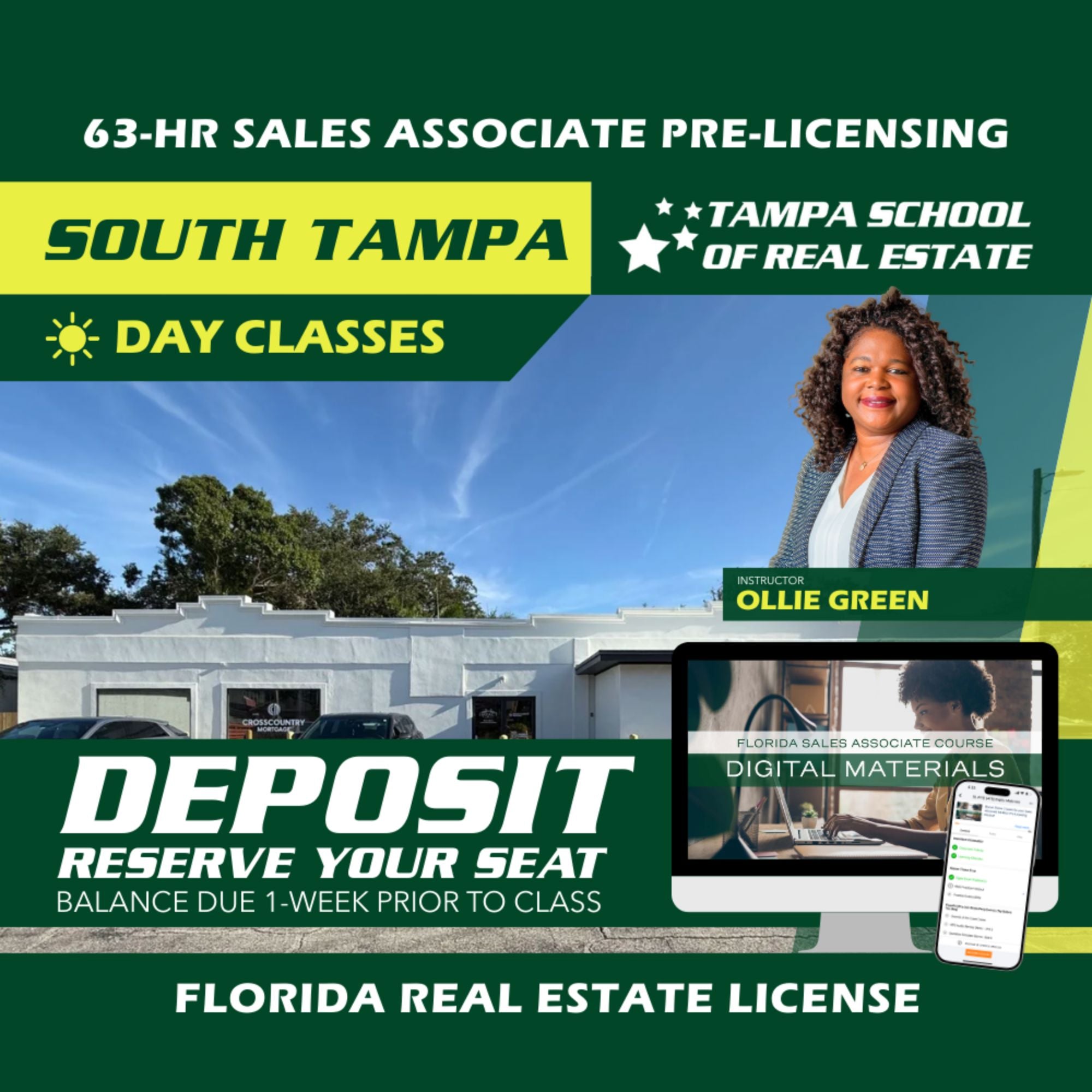 South Tampa | Oct 12 8:30am | 63-HR FL Real Estate Classes SLPRE TSRE South Tampa | Tampa School of Real Estate Deposit - Balance Due Prior to Class 