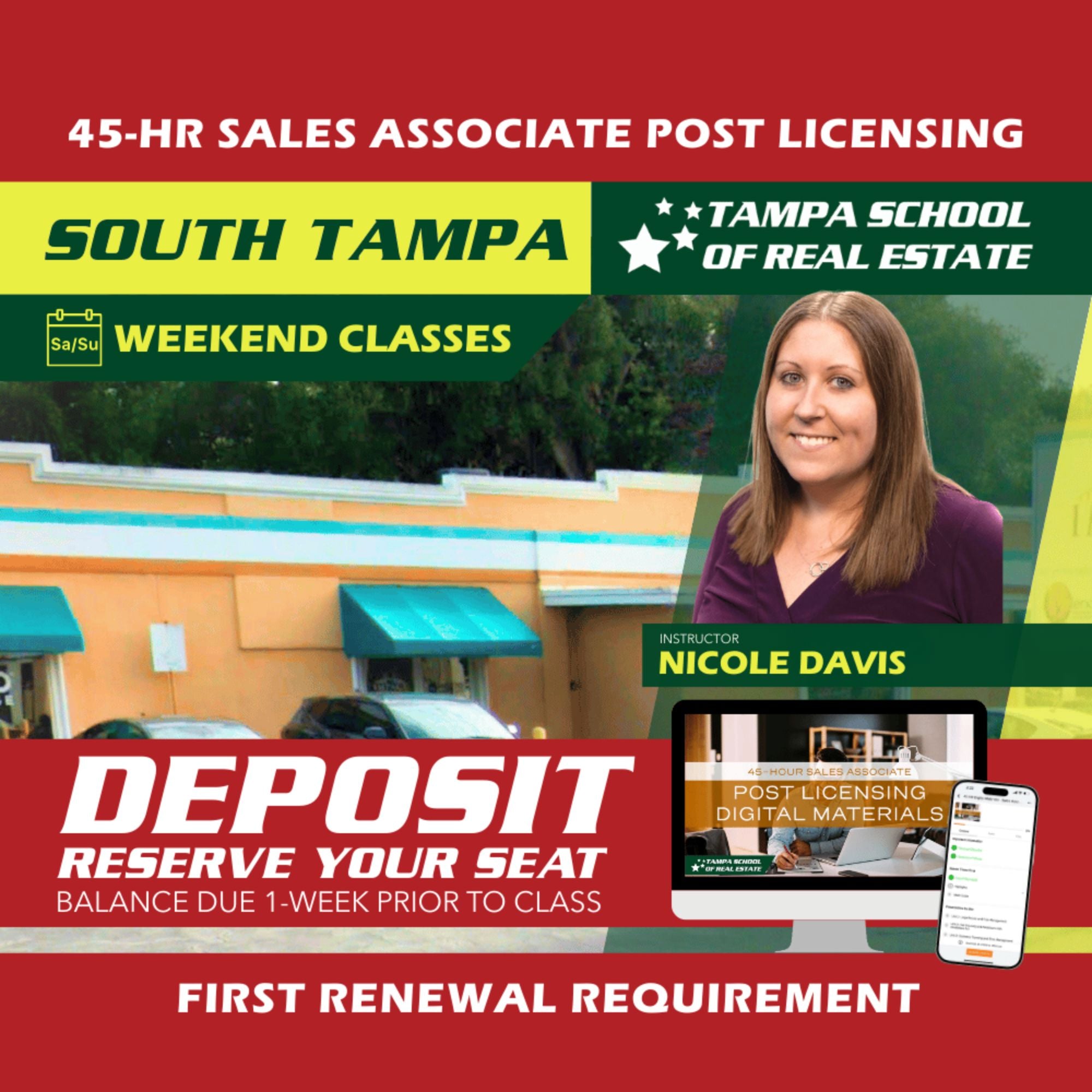 South Tampa | Sep 12 9:00am | 45-HR FL Post Licensing Course SLPOST TSRE South Tampa | Tampa School of Real Estate Deposit - Balance Due Prior to Class 