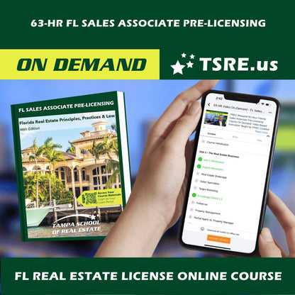 FL 63-HR Real Estate Online Course (Video On-Demand) SLPRE-ONLINE learn.at.tsre.us Course & Textbook 