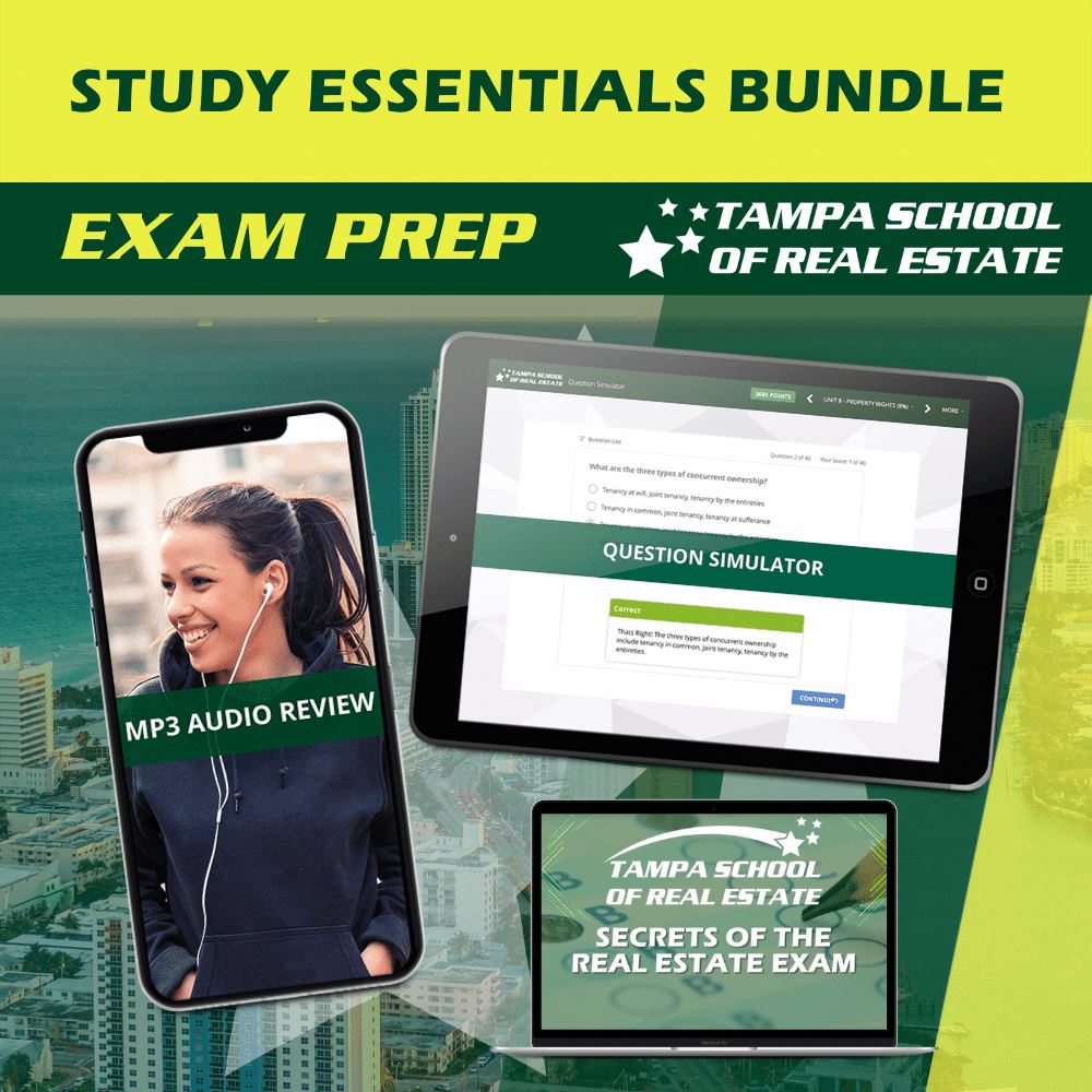 Study Essentials | Question Simulator, MP3 Audio Review & Exam Secrets Exam Prep TSRE | Tampa School of Real Estate 